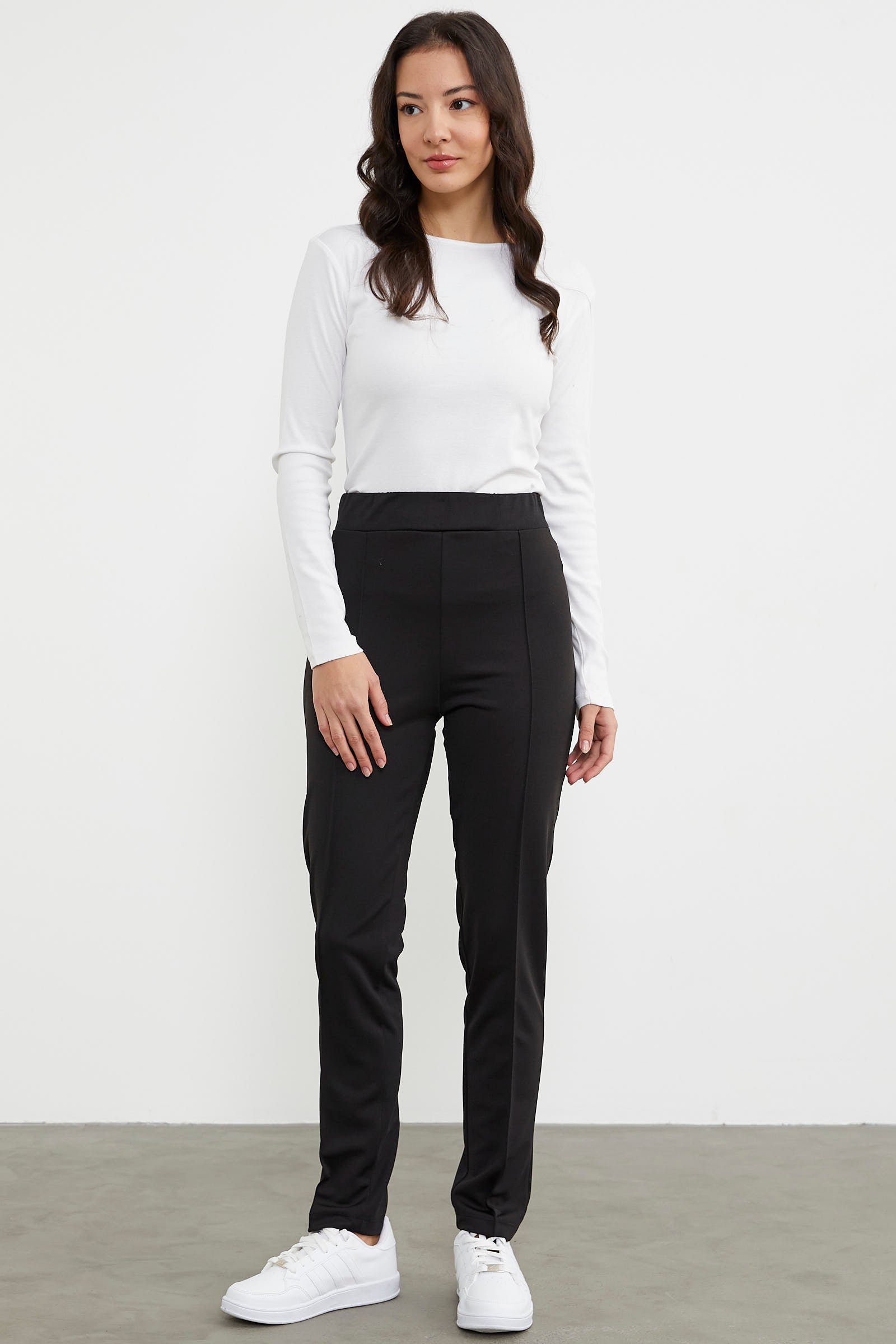 Yüksek Bel Önü Dikişli Tayt - Siyah (1) Sementa