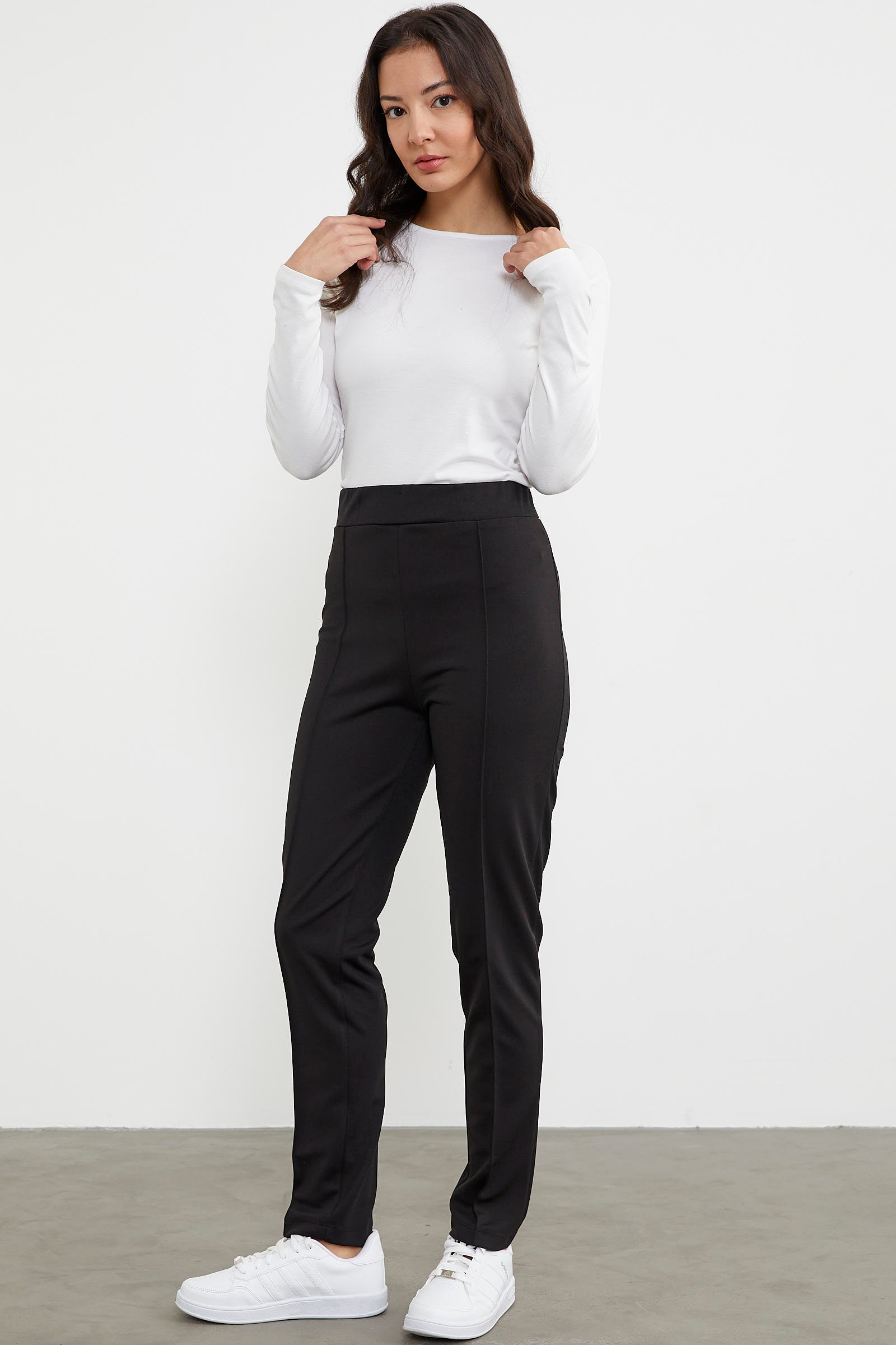 Yüksek Bel Önü Dikişli Tayt - Siyah (2) Sementa