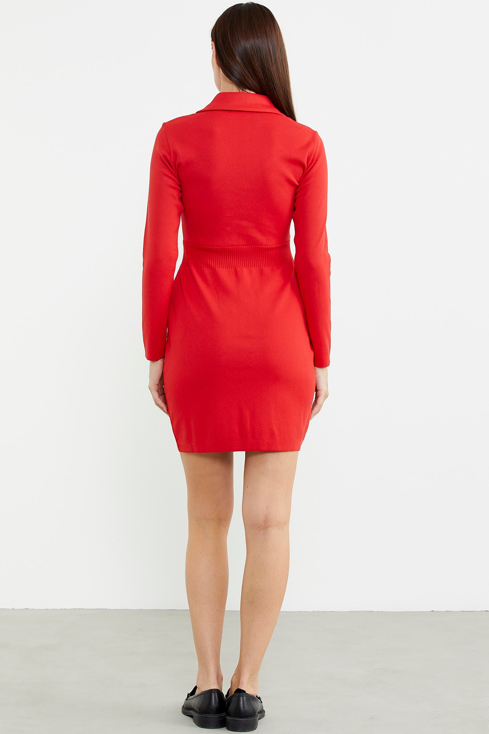 Süs Düğme Detaylı Triko Elbise - Kırmızı - Sementa