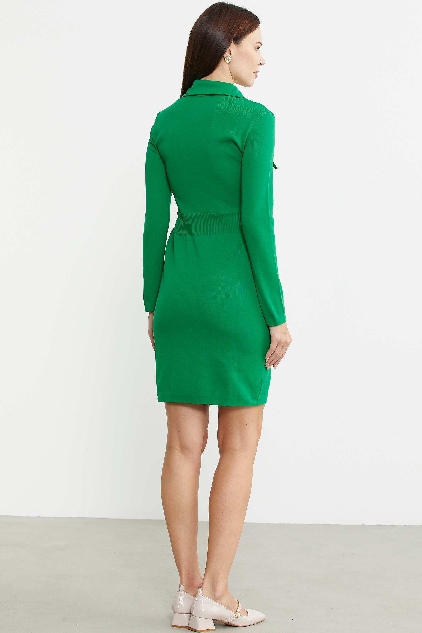 Süs Düğme Detaylı Triko Elbise - Yeşil - Sementa