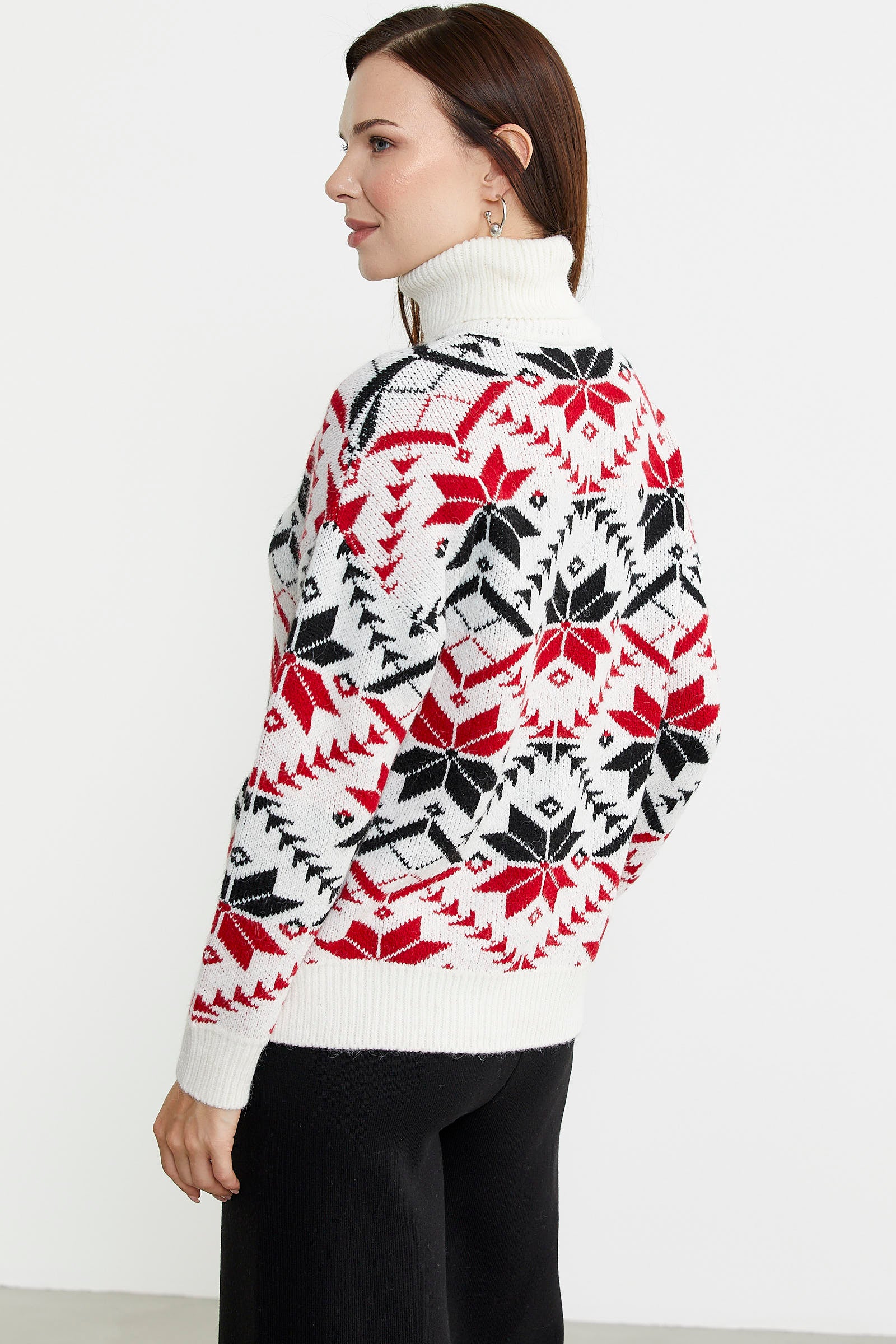 Tam Balıkçı Desenli Triko Kazak - Kemik - Sementa