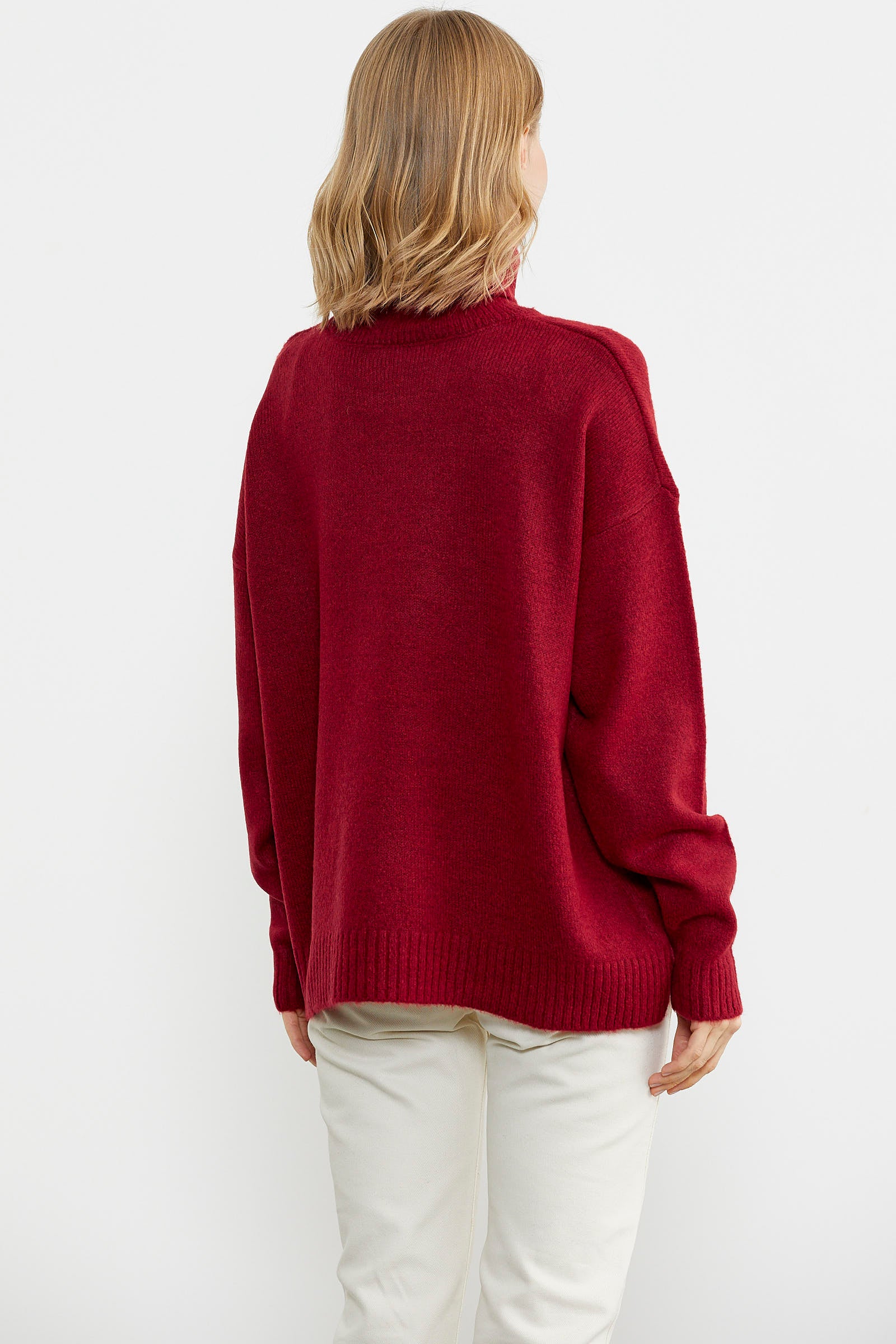 Tam Balıkçı Dökümlü Triko Kazak - Kırmızı (5) Sementa