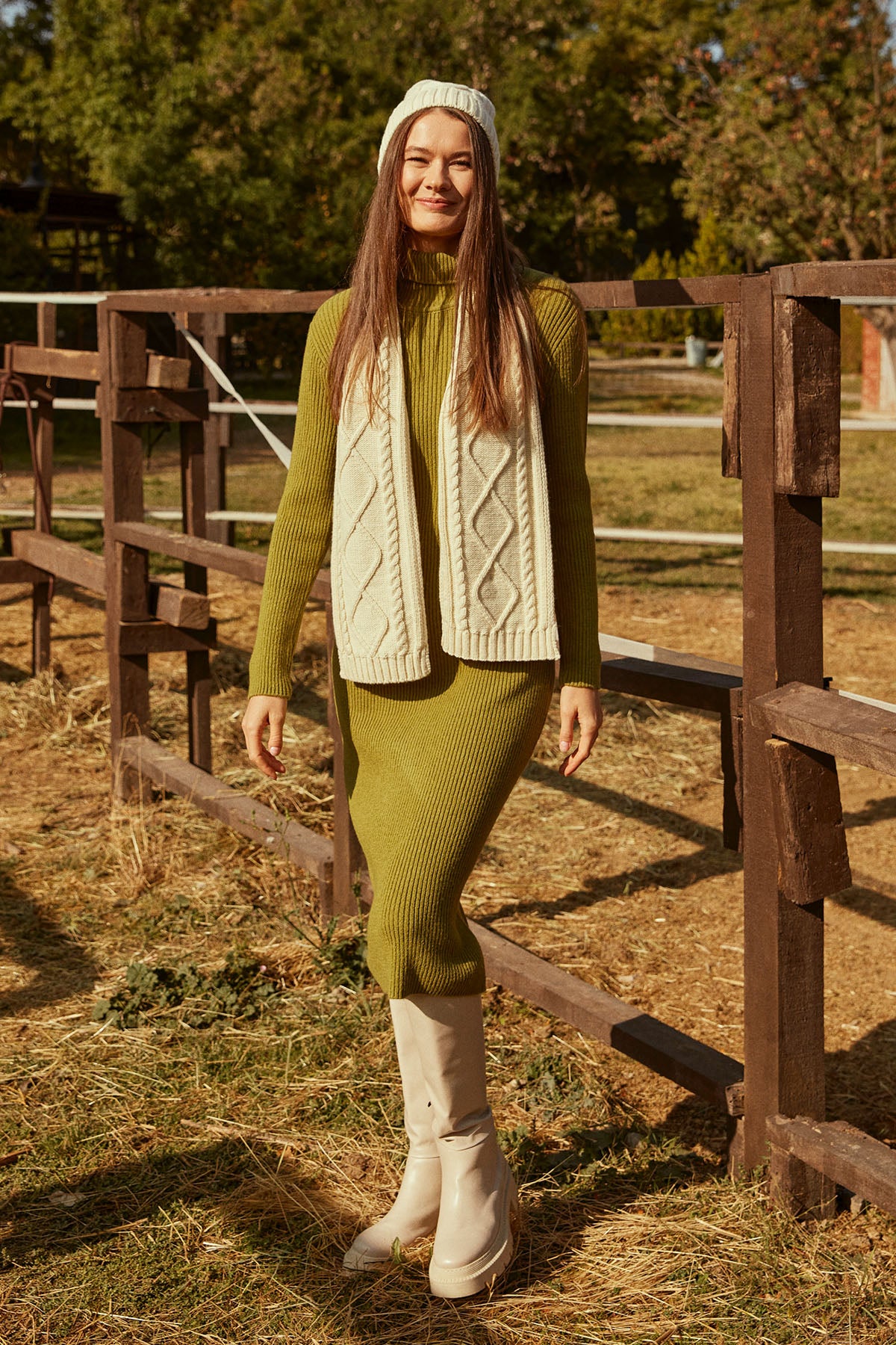 Tam Balıkçı Fitilli Midi Boy Triko Elbise - Yeşil (1) Sementa