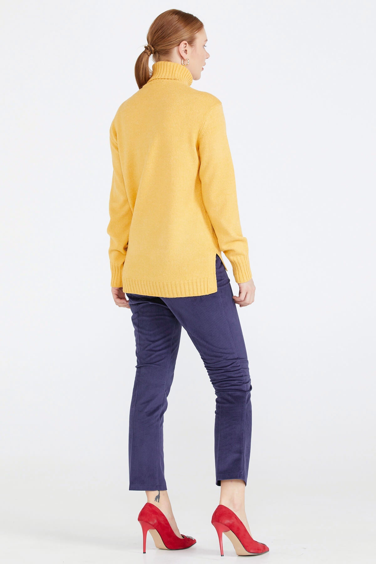 Tam Balıkçı Kadın Triko Kazak - Hardal (4) Sementa