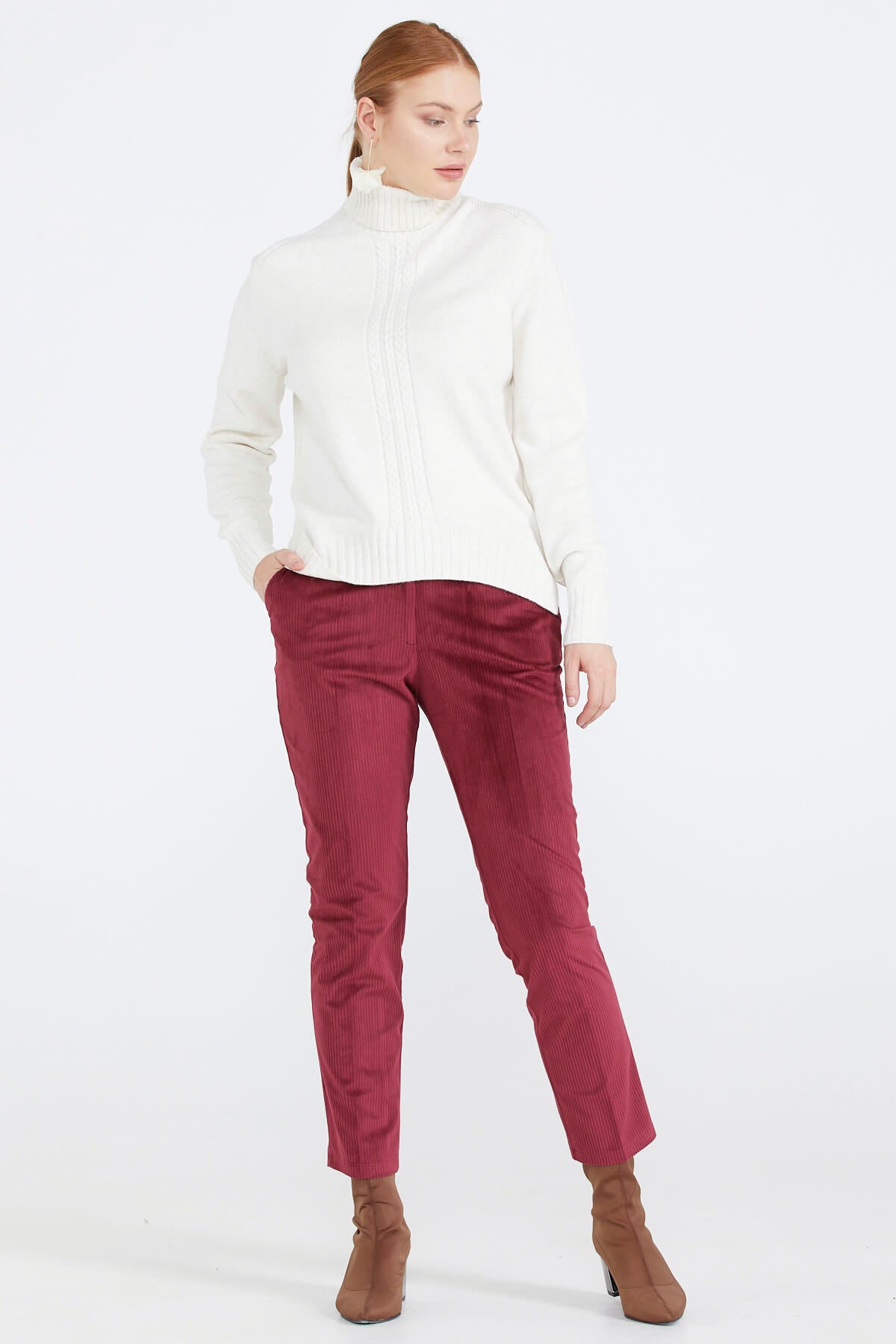 Tam Balıkçı Kadın Triko Kazak - Kemik (2) Sementa