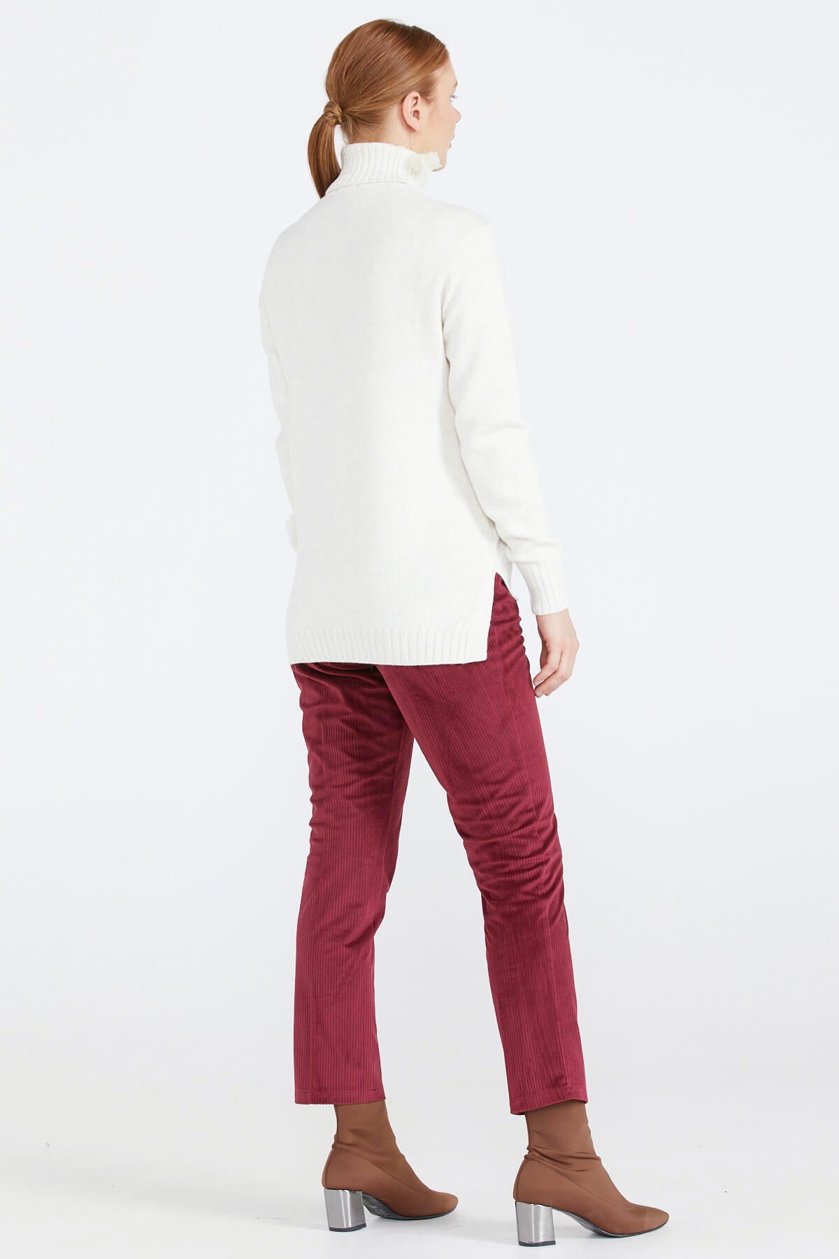 Tam Balıkçı Kadın Triko Kazak - Kemik (3) Sementa