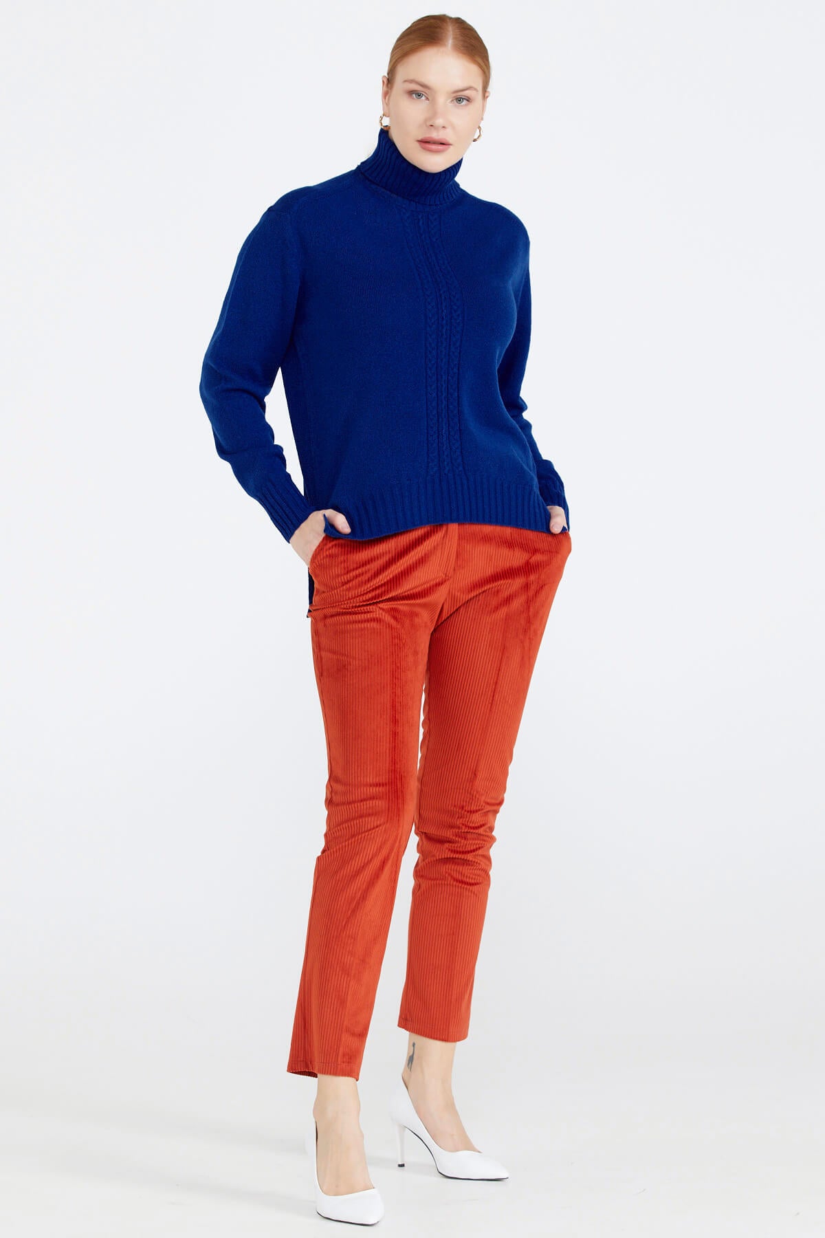 Tam Balıkçı Kadın Triko Kazak - Saks (2) Sementa