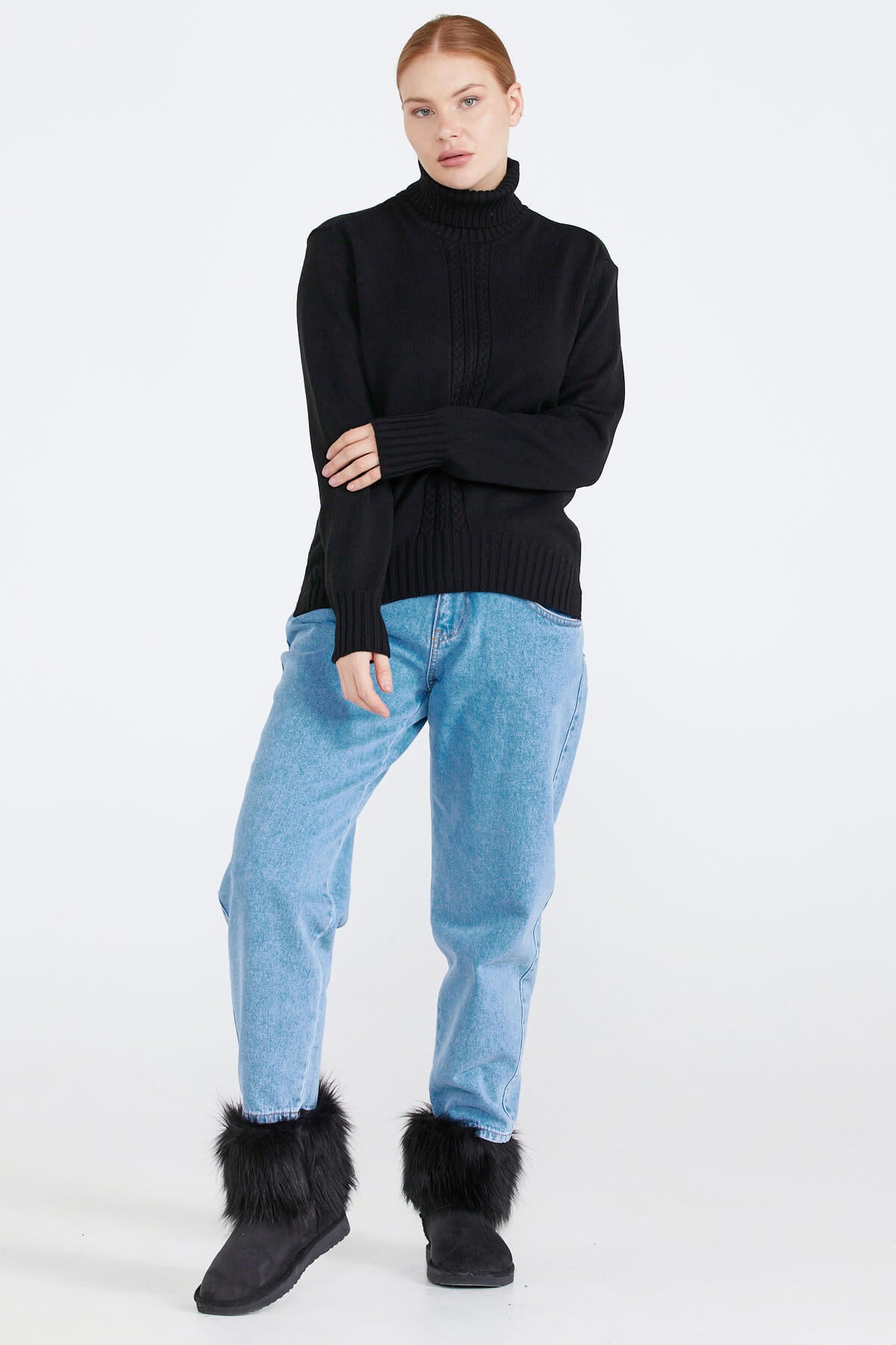 Tam Balıkçı Kadın Triko Kazak - Siyah (3) Sementa