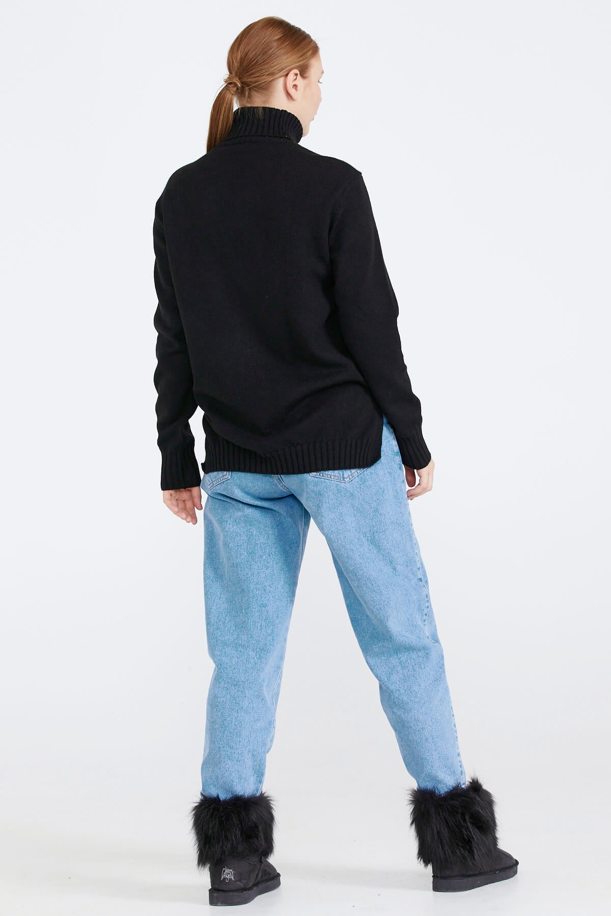 Tam Balıkçı Kadın Triko Kazak - Siyah (4) Sementa