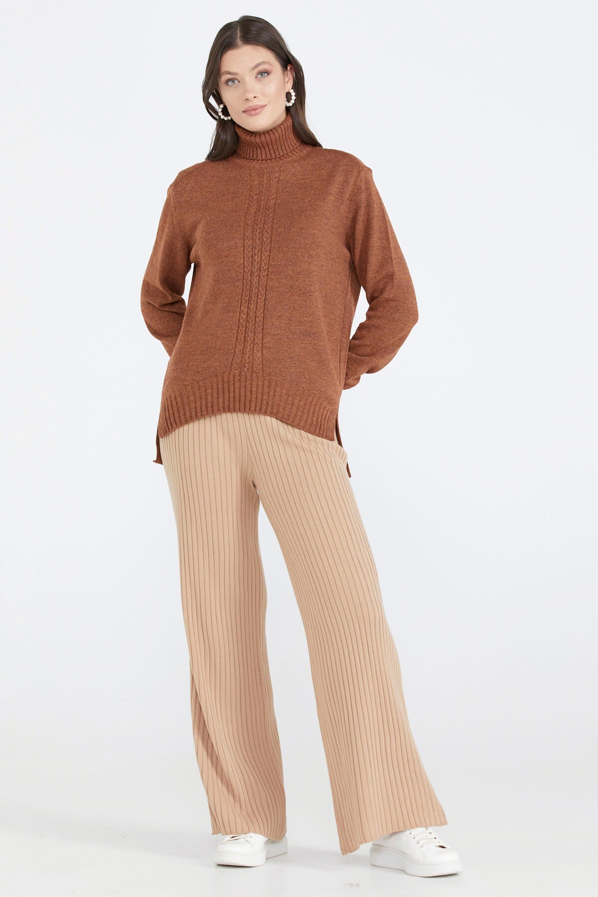 Tam Balıkçı Kadın Triko Kazak - Taba (3) Sementa