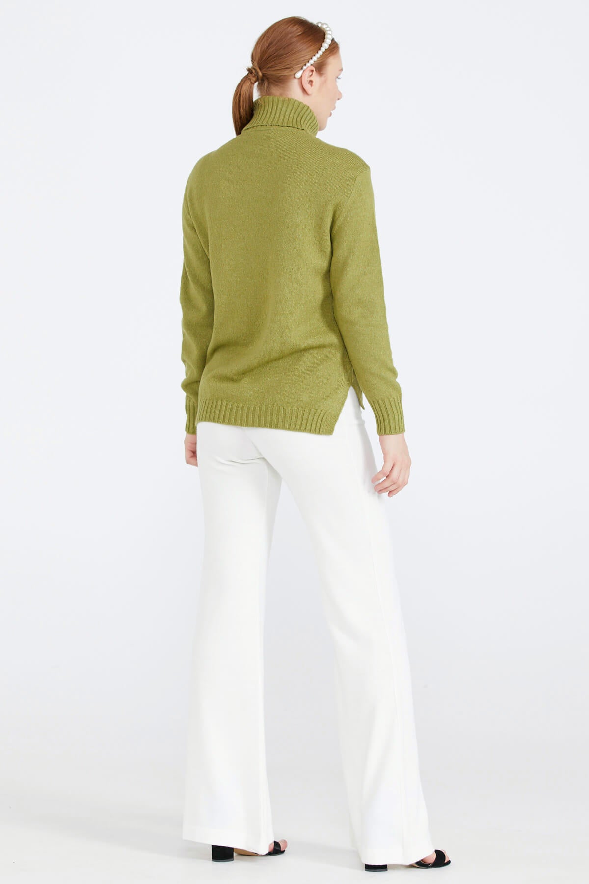 Tam Balıkçı Kadın Triko Kazak - Yeşil (3) Sementa