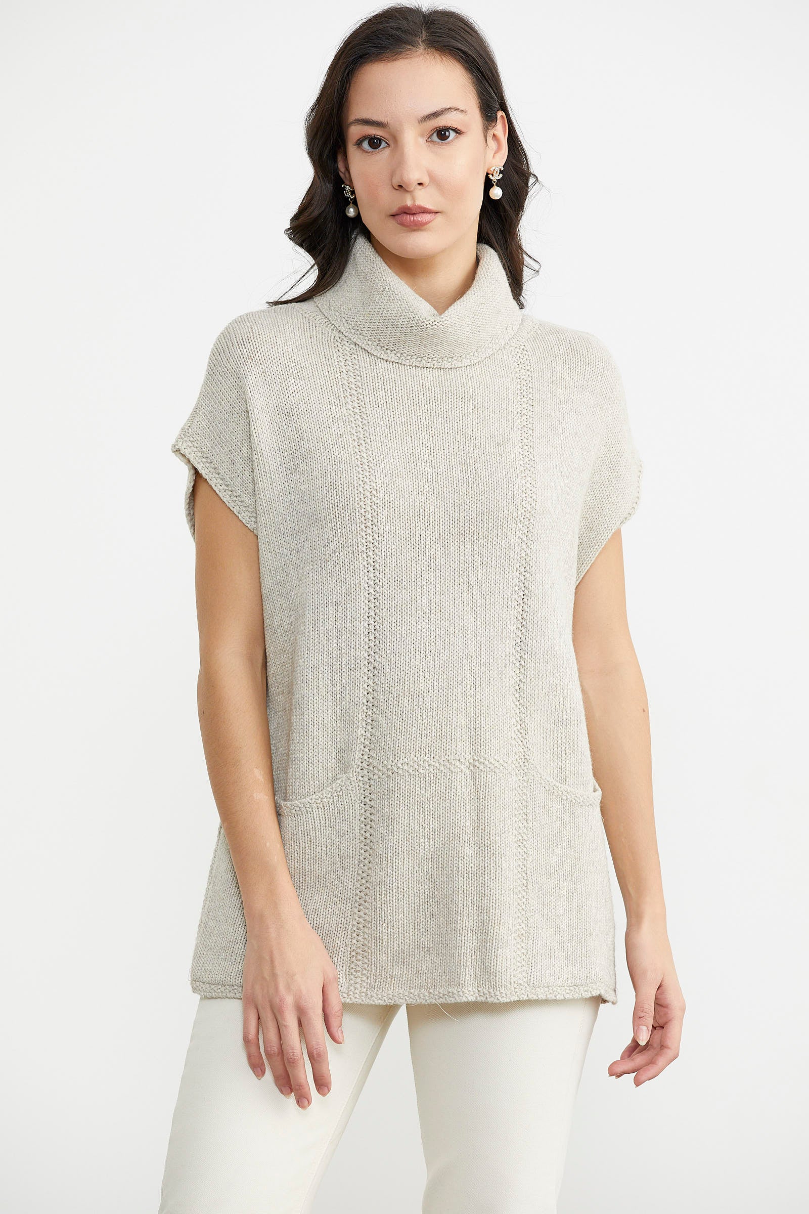 Tam Balıkçı Kısa Kol Triko Kazak - Bej (2) Sementa