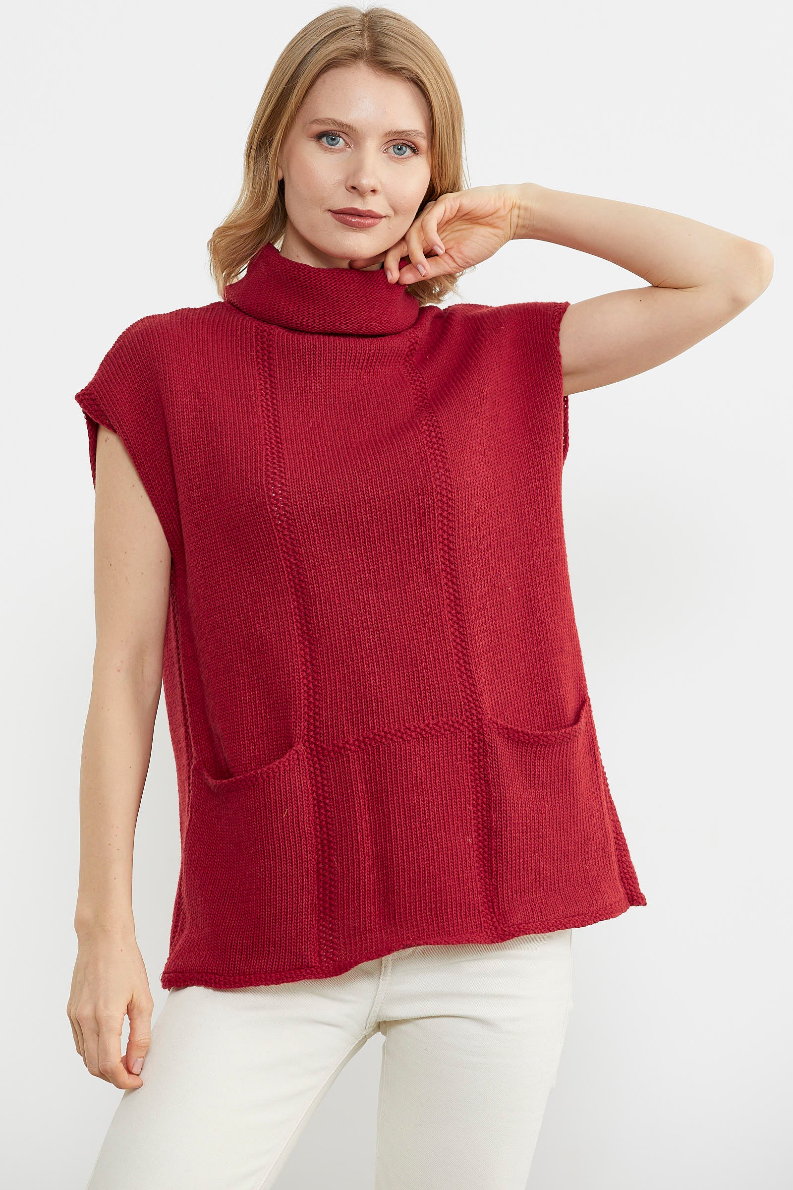 Tam Balıkçı Kısa Kol Triko Kazak - Kırmızı (3) Sementa