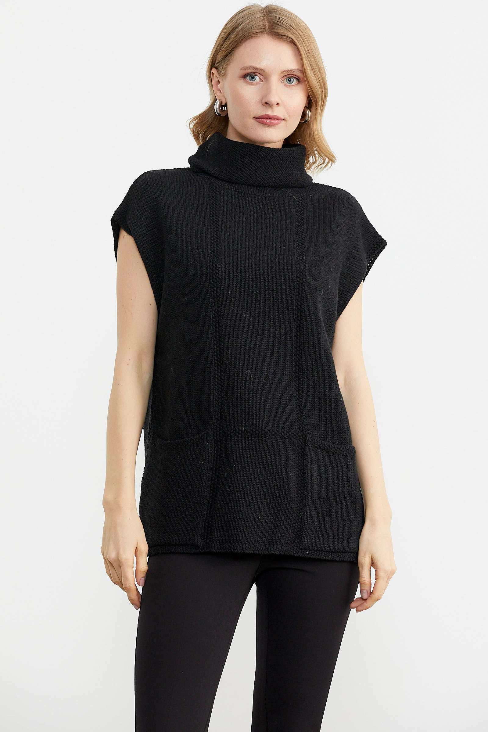 Tam Balıkçı Kısa Kol Triko Kazak - Siyah (1) Sementa