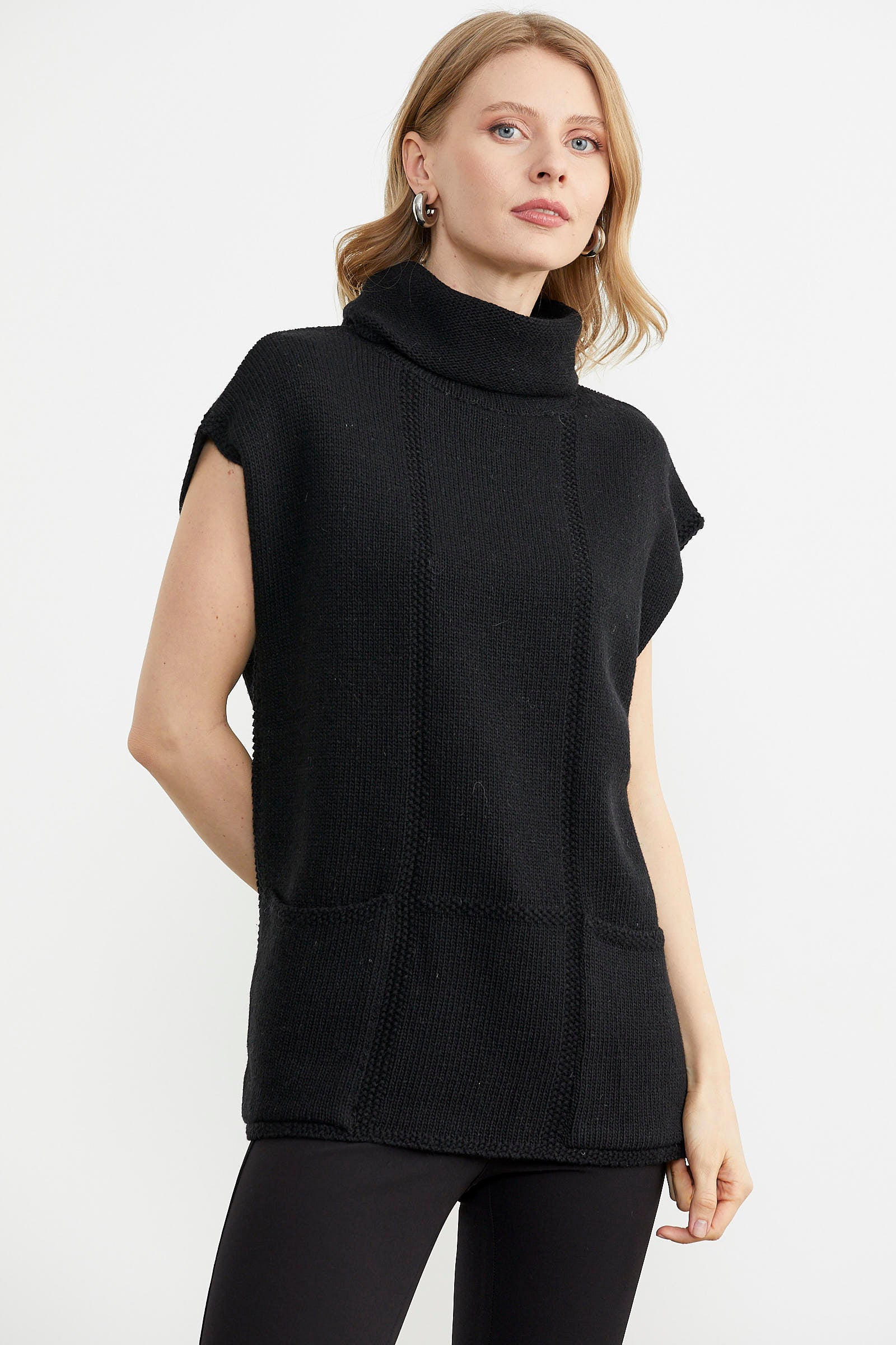 Tam Balıkçı Kısa Kol Triko Kazak - Siyah (3) Sementa