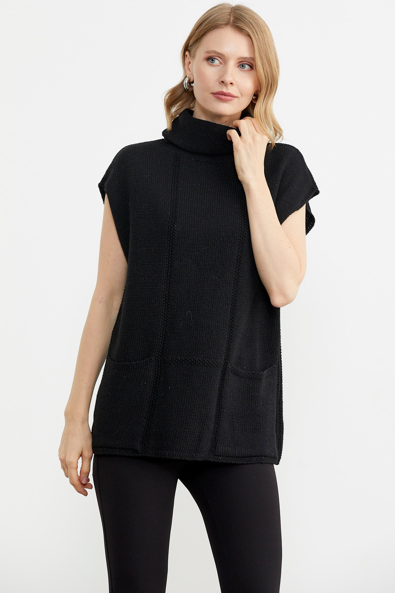 Tam Balıkçı Kısa Kol Triko Kazak - Siyah (4) Sementa