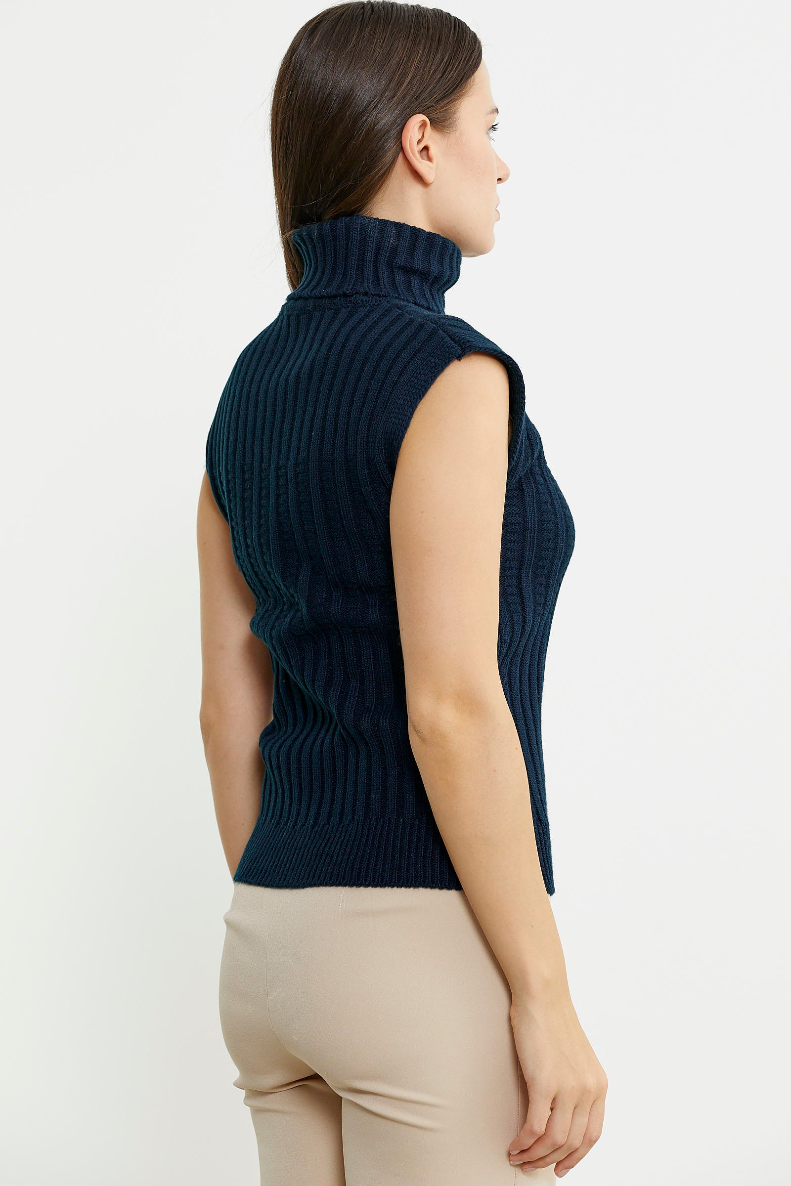 Yünlü Tam Balıkçı Kolsuz Triko Süveter - Lacivert - Sementa