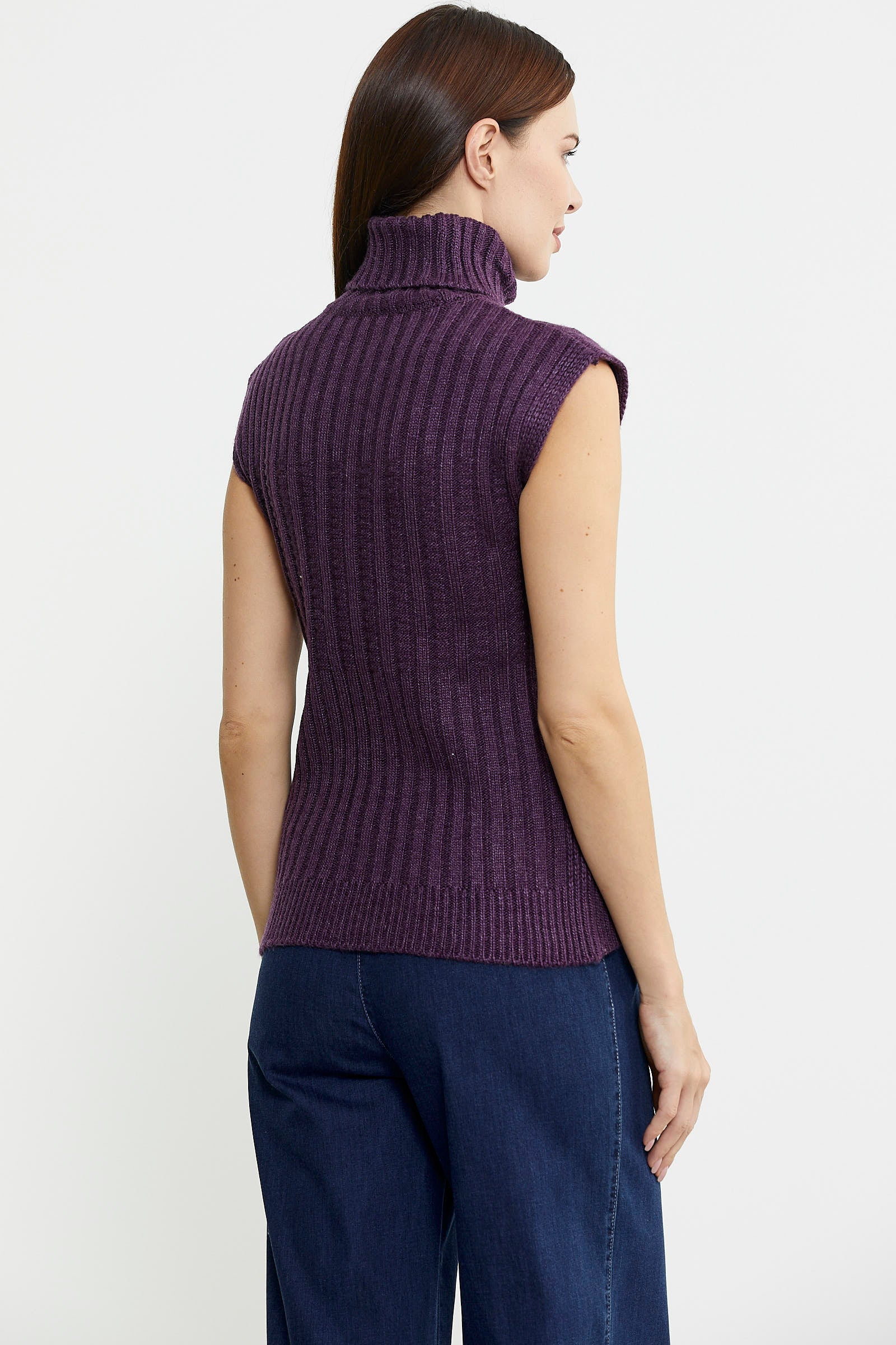 Yünlü Tam Balıkçı Kolsuz Triko Süveter - Mor - Sementa