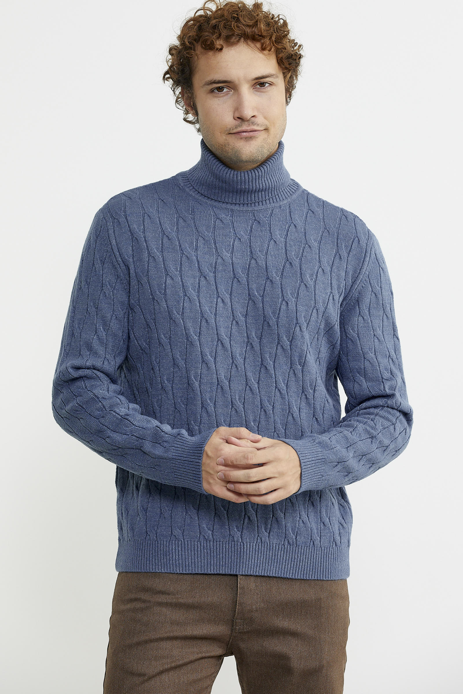 Tam Balıkçı Saç Örgü Triko Kazak - Indigo - Sementa