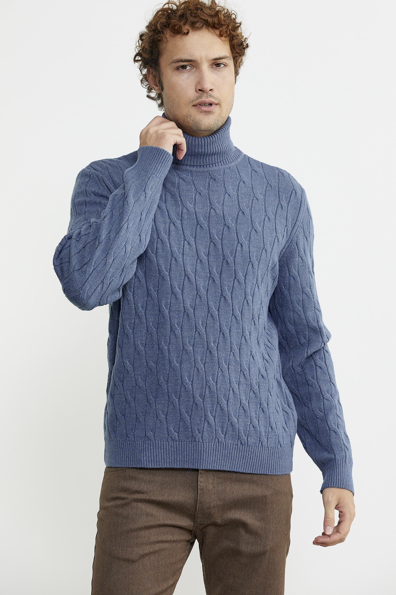 Tam Balıkçı Saç Örgü Triko Kazak - Indigo - Sementa