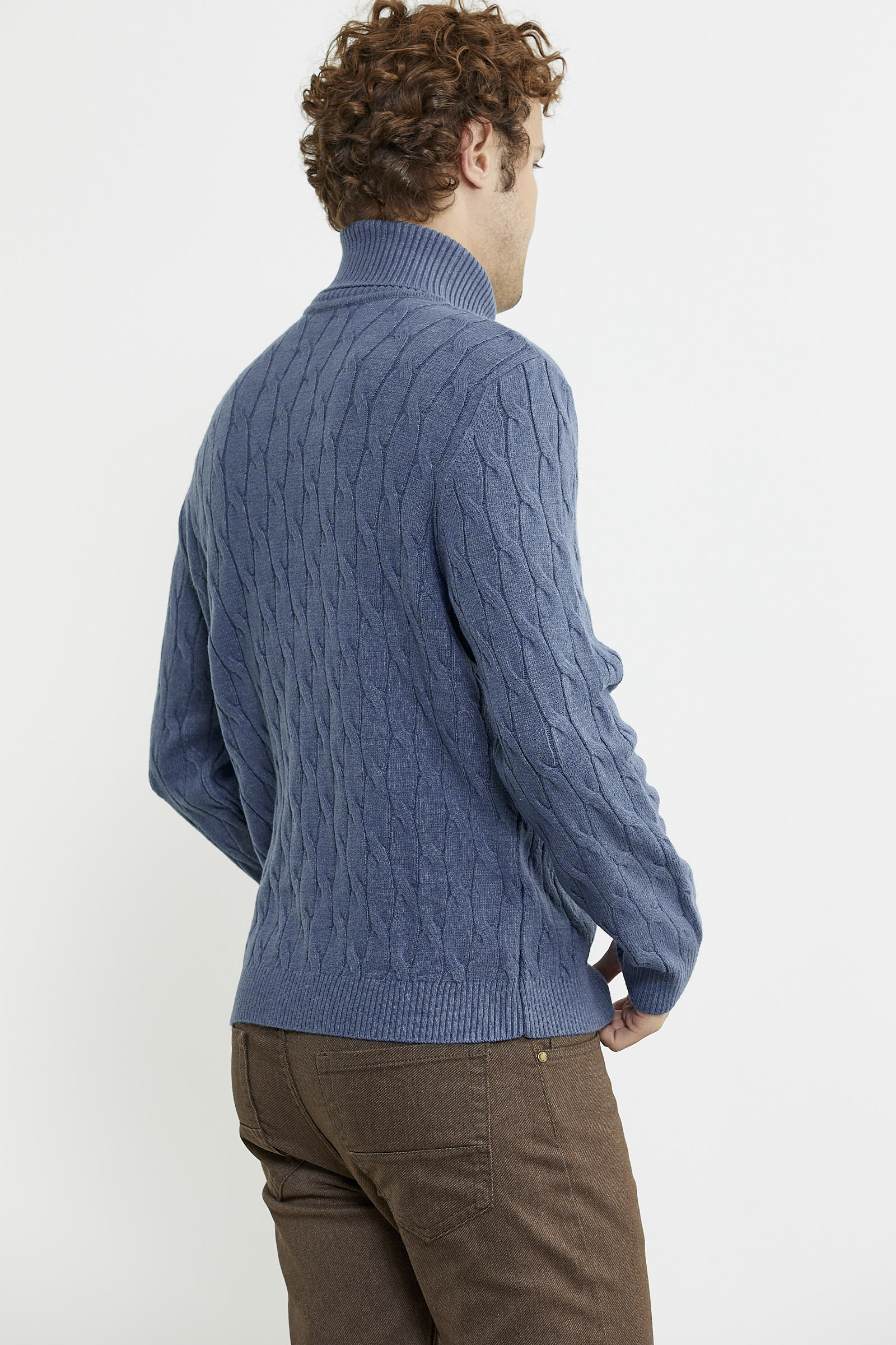 Tam Balıkçı Saç Örgü Triko Kazak - Indigo - Sementa