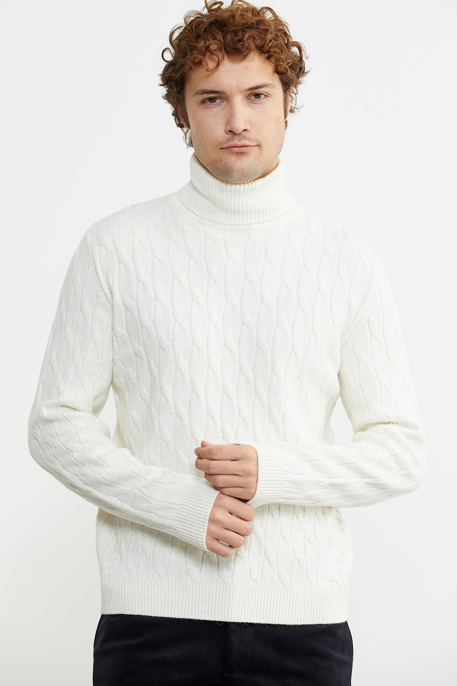 Tam Balıkçı Saç Örgü Triko Kazak - Kemik - Sementa