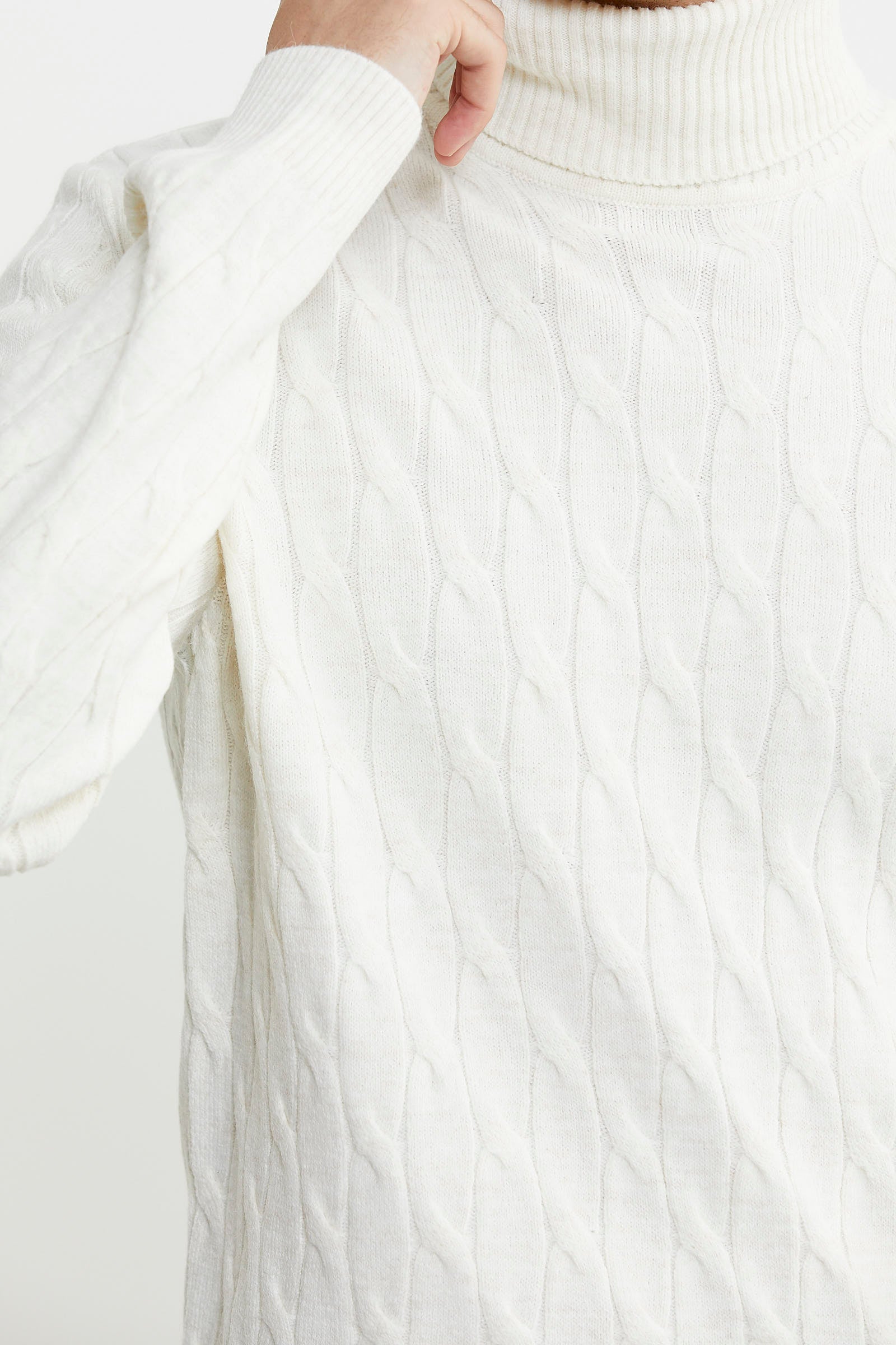 Tam Balıkçı Saç Örgü Triko Kazak - Kemik - Sementa