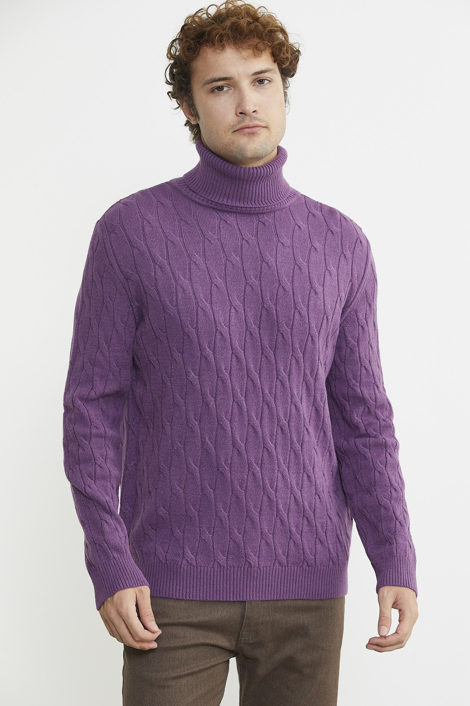 Tam Balıkçı Saç Örgü Triko Kazak - Lila - Sementa