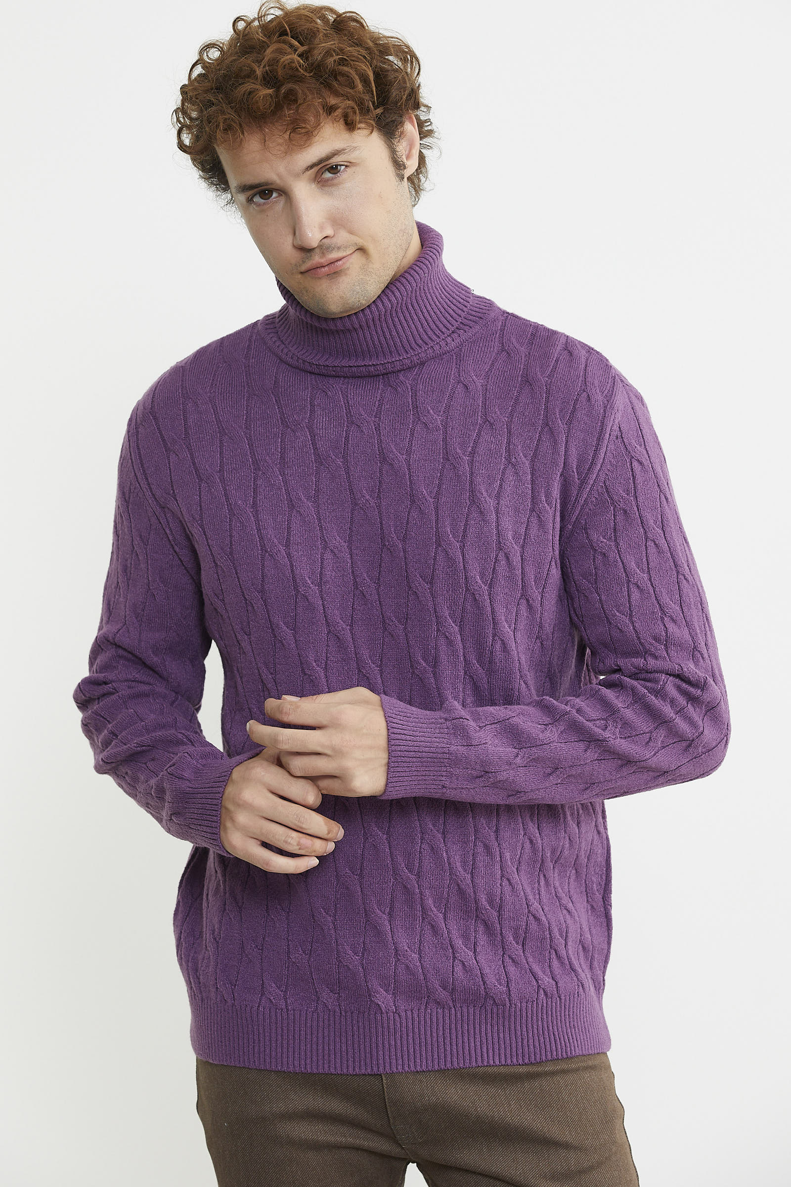 Tam Balıkçı Saç Örgü Triko Kazak - Lila - Sementa