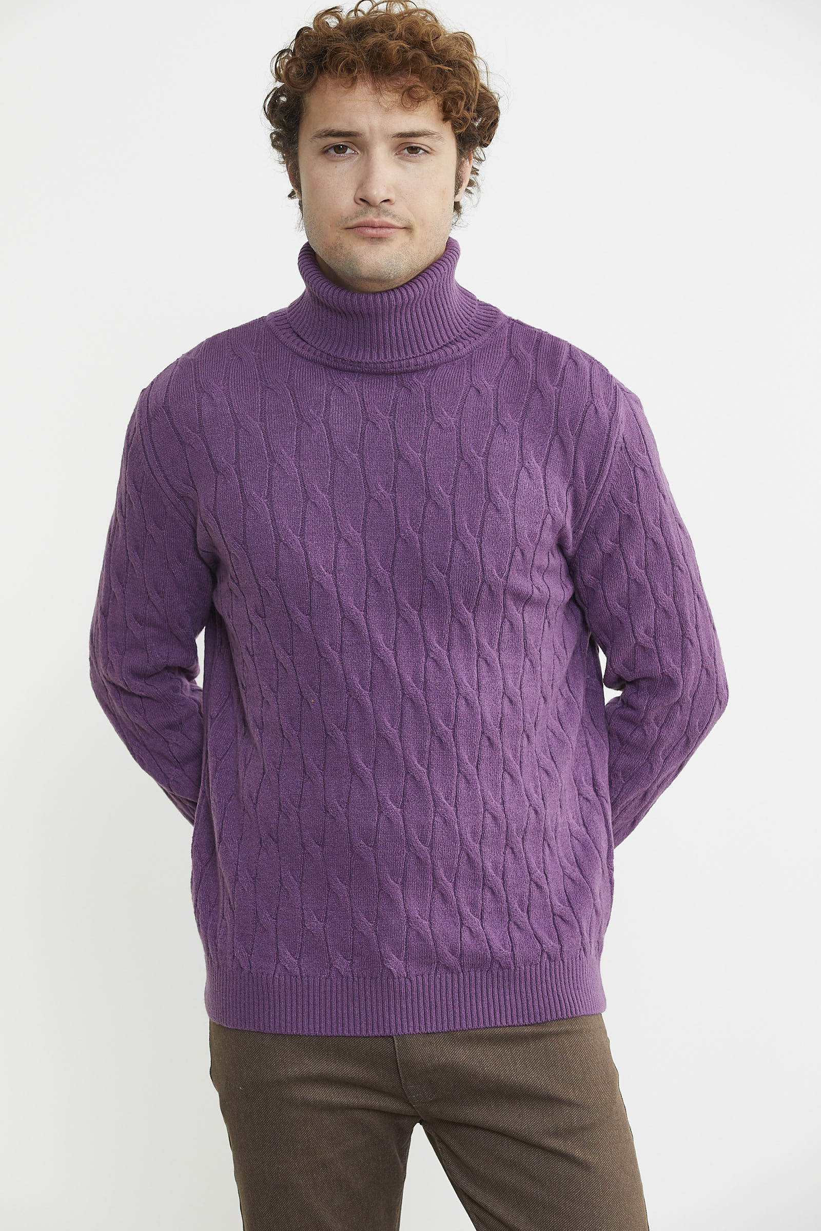 Tam Balıkçı Saç Örgü Triko Kazak - Lila - Sementa