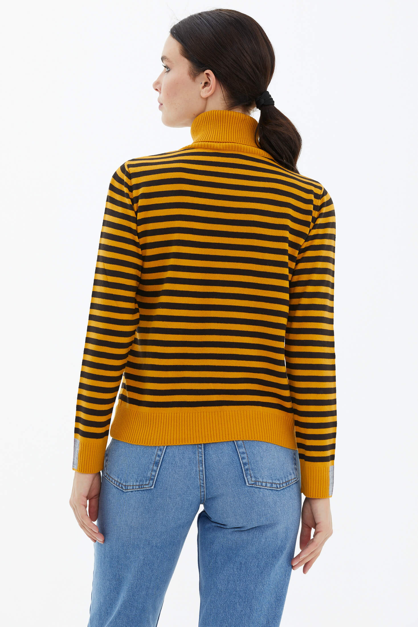 Tam Balıkçı Yaka Çizgili Triko Kazak - Güneş (3) Sementa