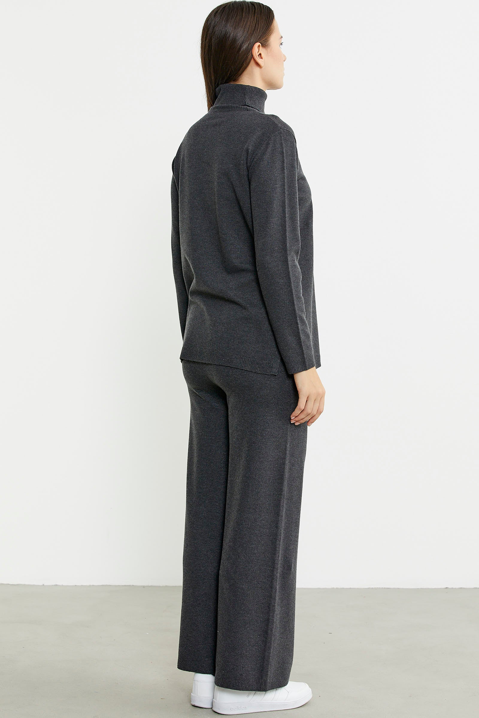 Tam Balıkçı Yaka Kazak Pantolon Triko Takım - Antrasit - Sementa