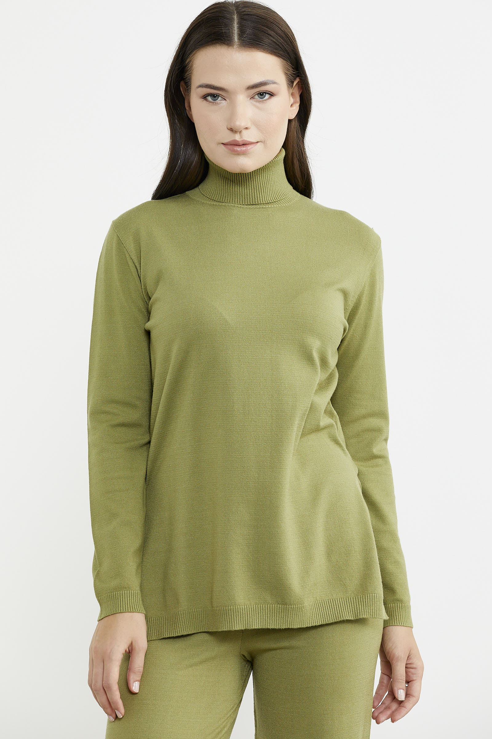 Tam Balıkçı Yaka Kazak Pantolon Triko Takım - Fıstık Yeşili - Sementa