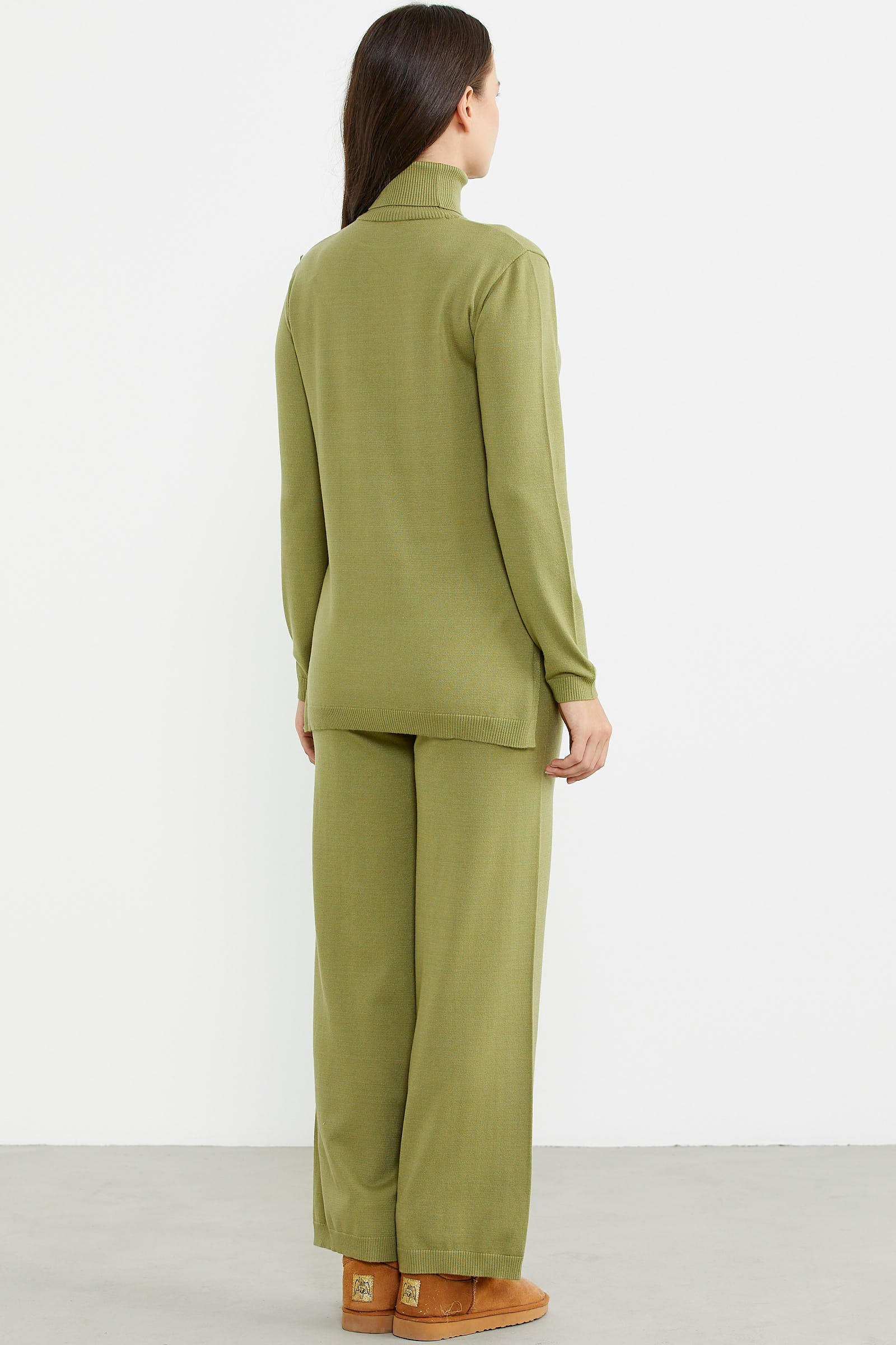 Tam Balıkçı Yaka Kazak Pantolon Triko Takım - Fıstık Yeşili - Sementa