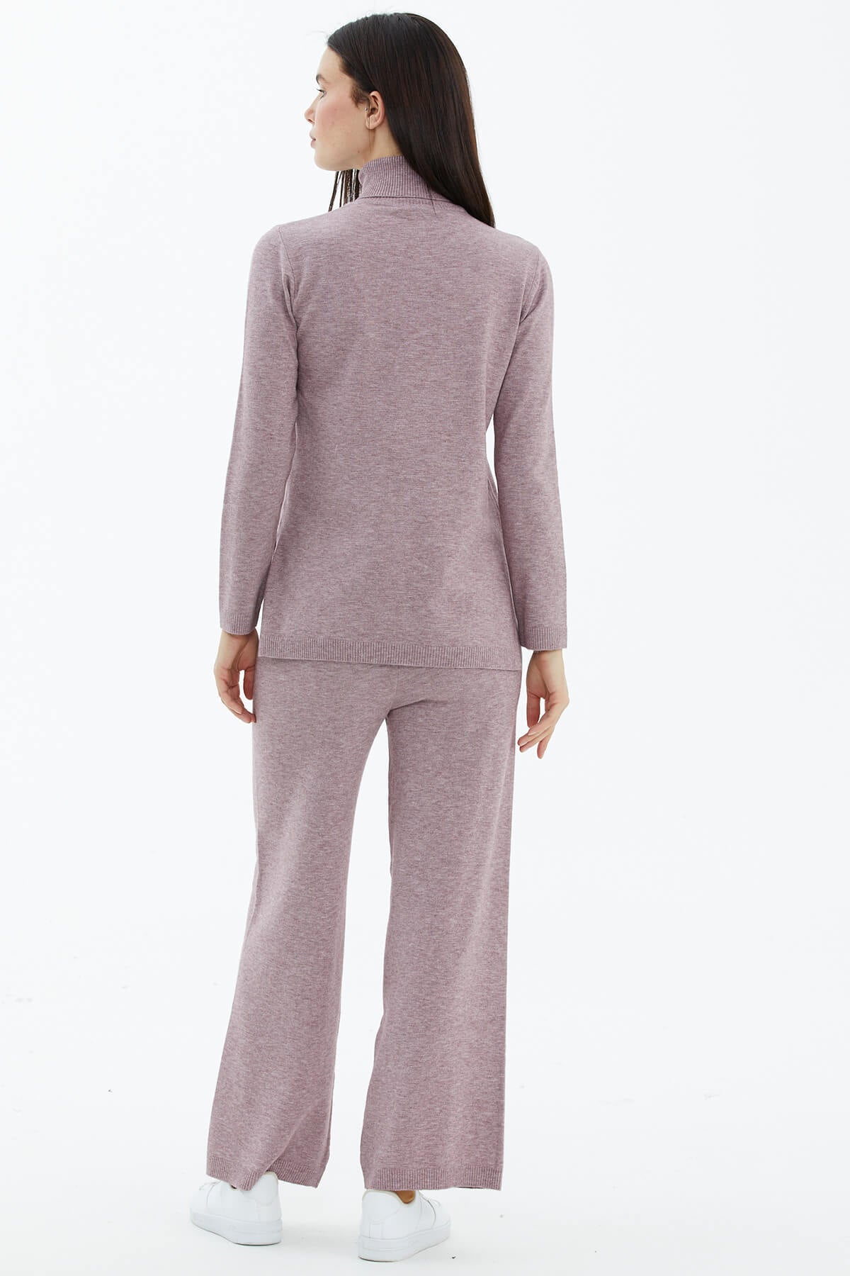 Tam Balıkçı Yaka Kazak Pantolon Triko Takım - Gül (4) Sementa