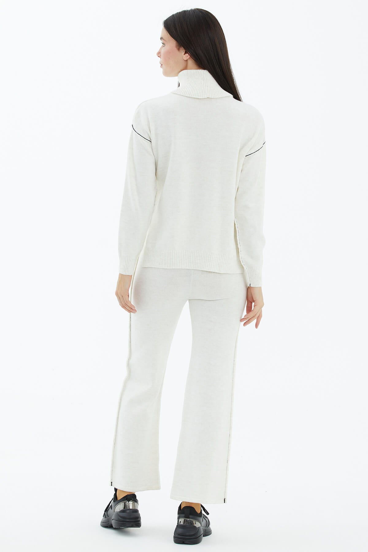 Tam Balıkçı Yaka Kazak Pantolon Triko Takım - Kemik (5) Sementa