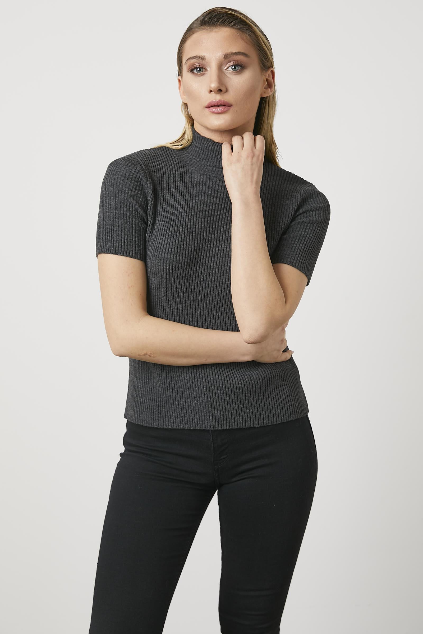 Tam Balıkçı Yaka Kısa Kollu Triko Kazak - Antrasit (5) Sementa