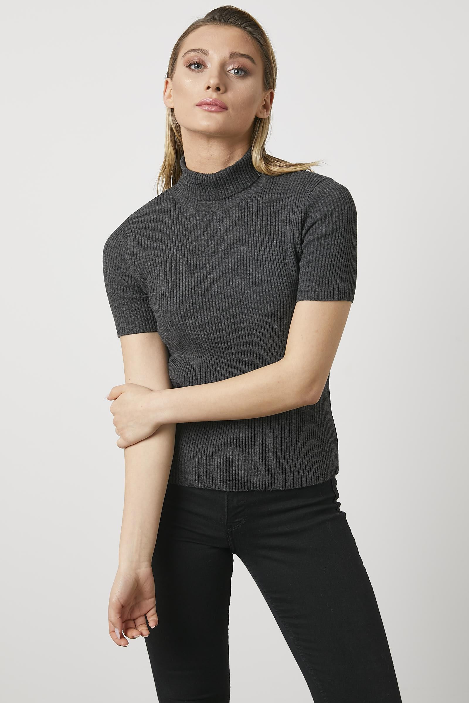 Tam Balıkçı Yaka Kısa Kollu Triko Kazak - Antrasit (6) Sementa