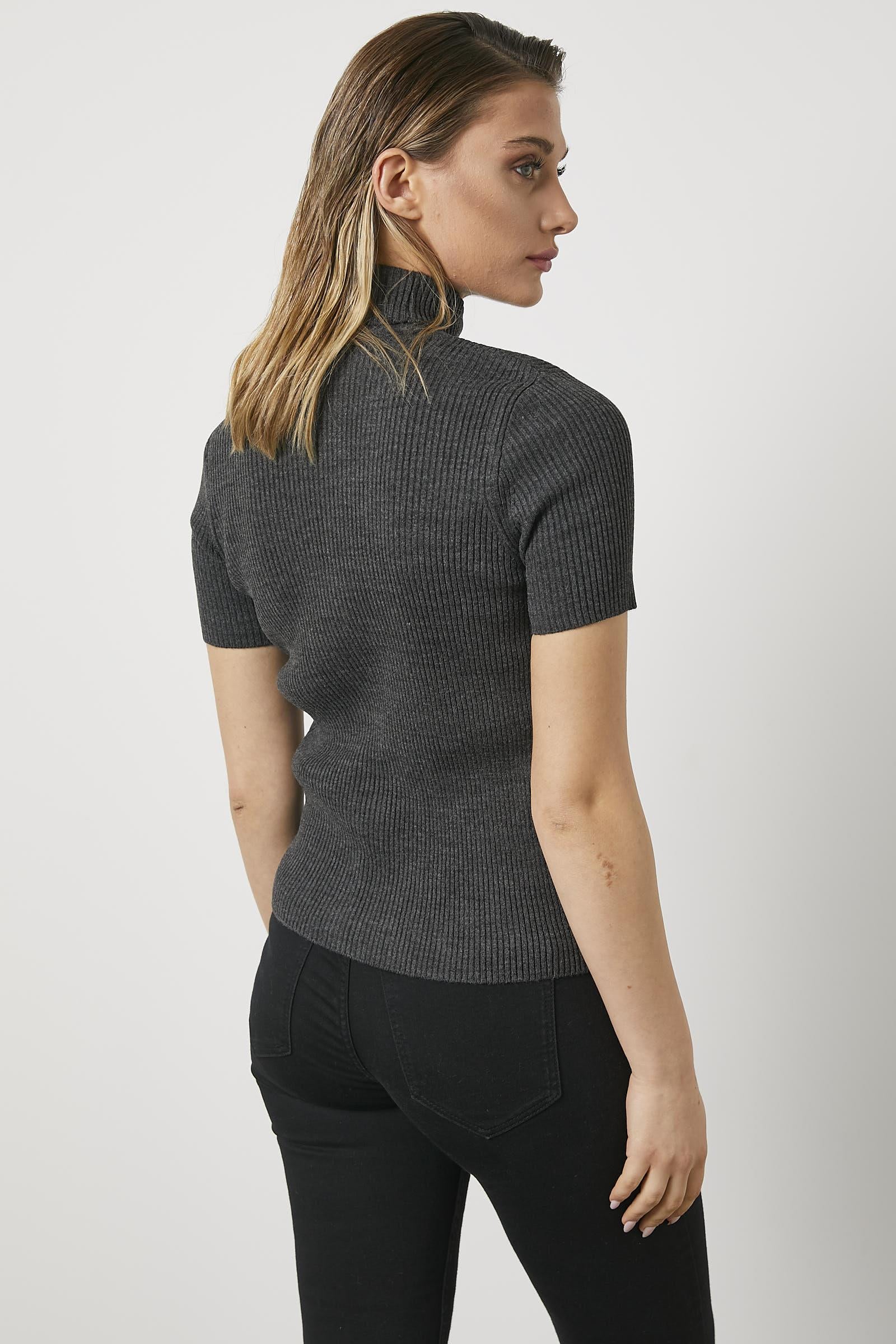 Tam Balıkçı Yaka Kısa Kollu Triko Kazak - Antrasit (7) Sementa