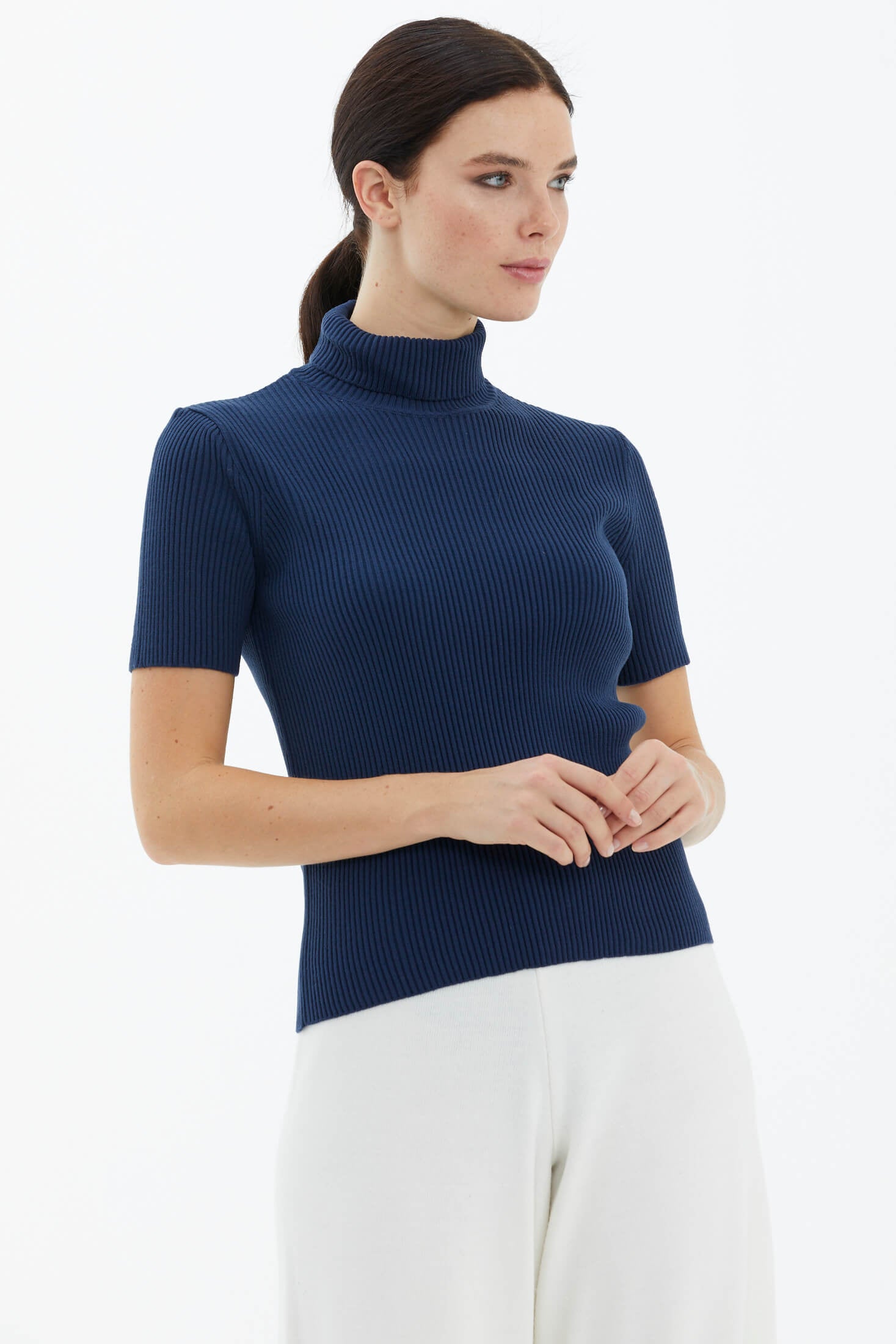 Tam Balıkçı Yaka Kısa Kollu Triko Kazak - Lacivert (3) Sementa