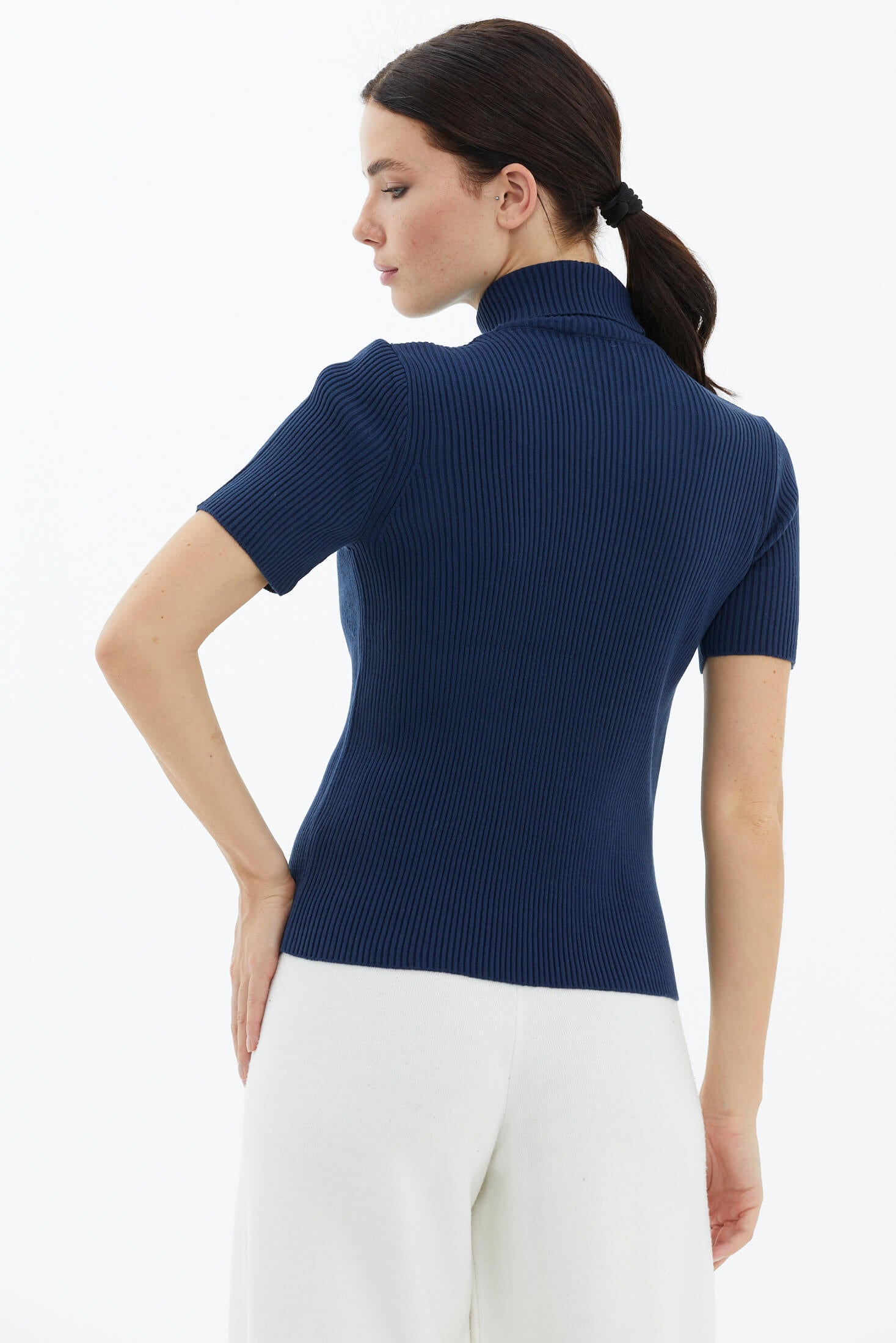 Tam Balıkçı Yaka Kısa Kollu Triko Kazak - Lacivert (4) Sementa