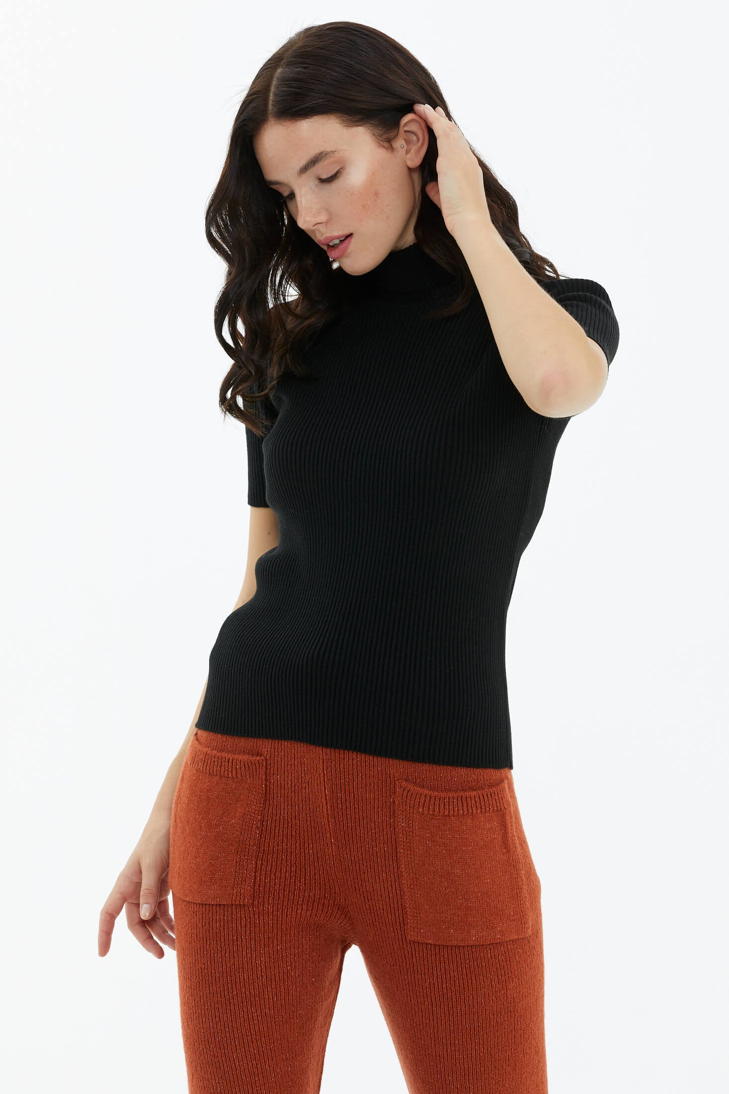 Tam Balıkçı Yaka Kısa Kollu Triko Kazak - Siyah (3) Sementa