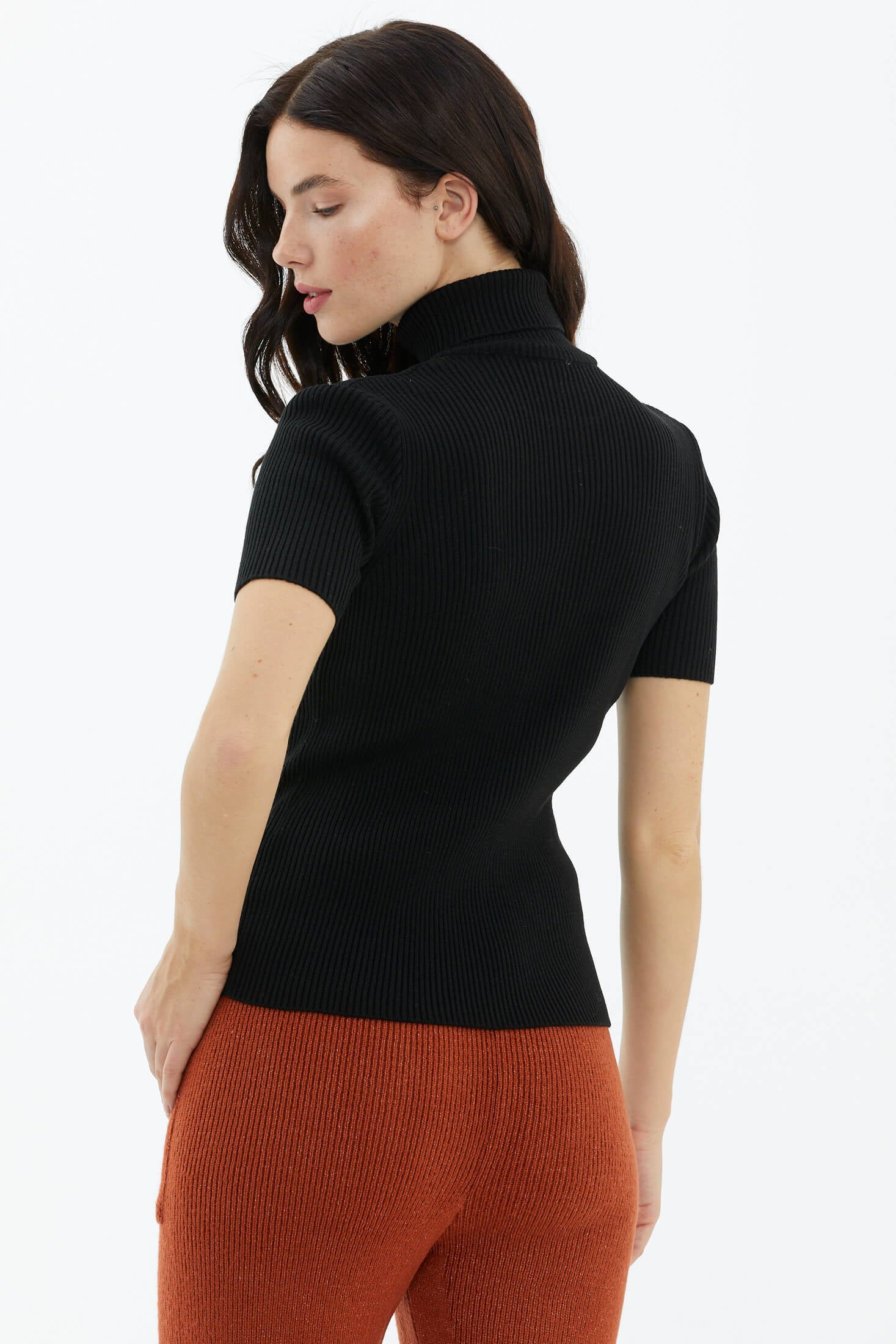 Tam Balıkçı Yaka Kısa Kollu Triko Kazak - Siyah (4) Sementa