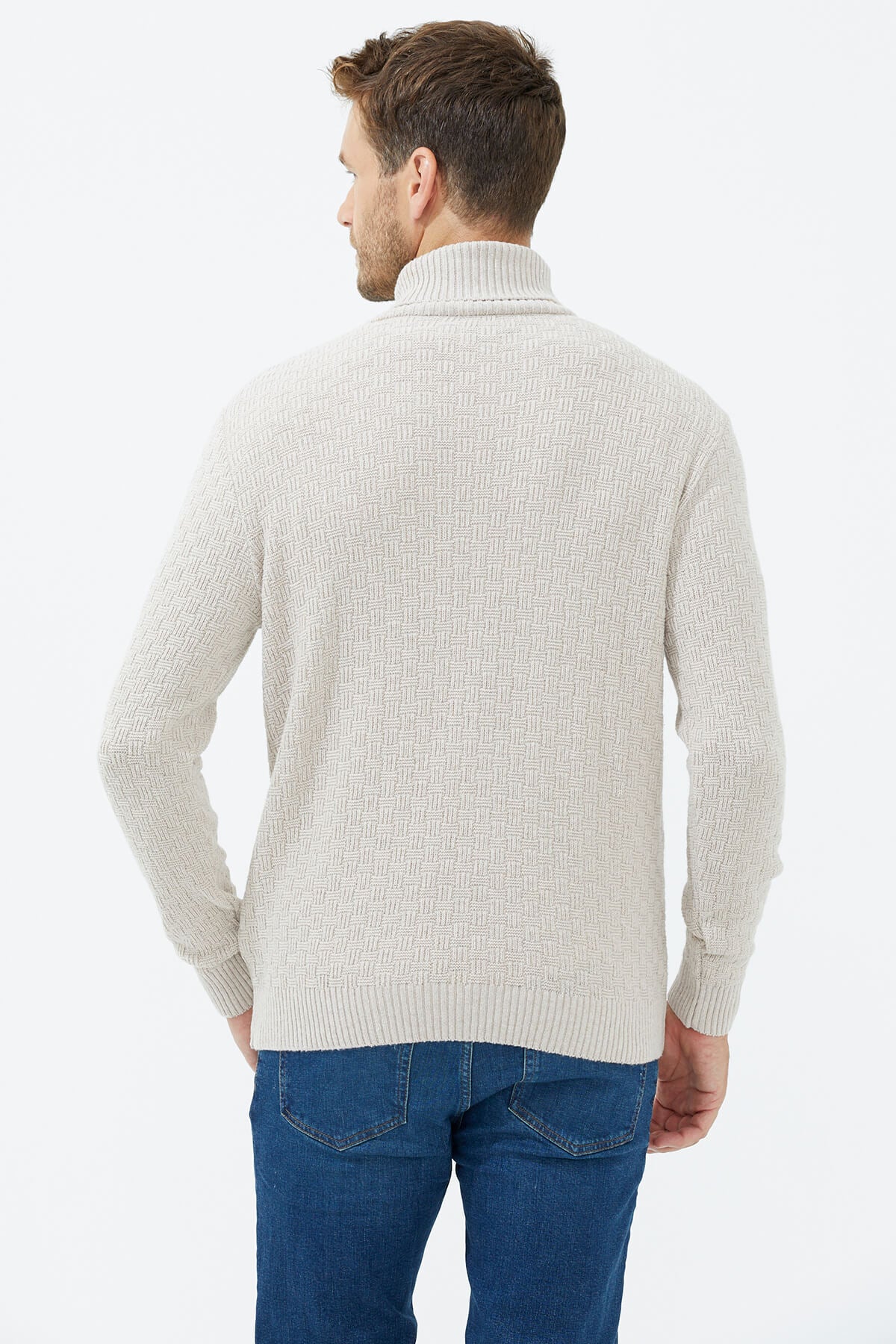 Tam Balıkçı Yaka Triko Kazak - Bej (4) Sementa