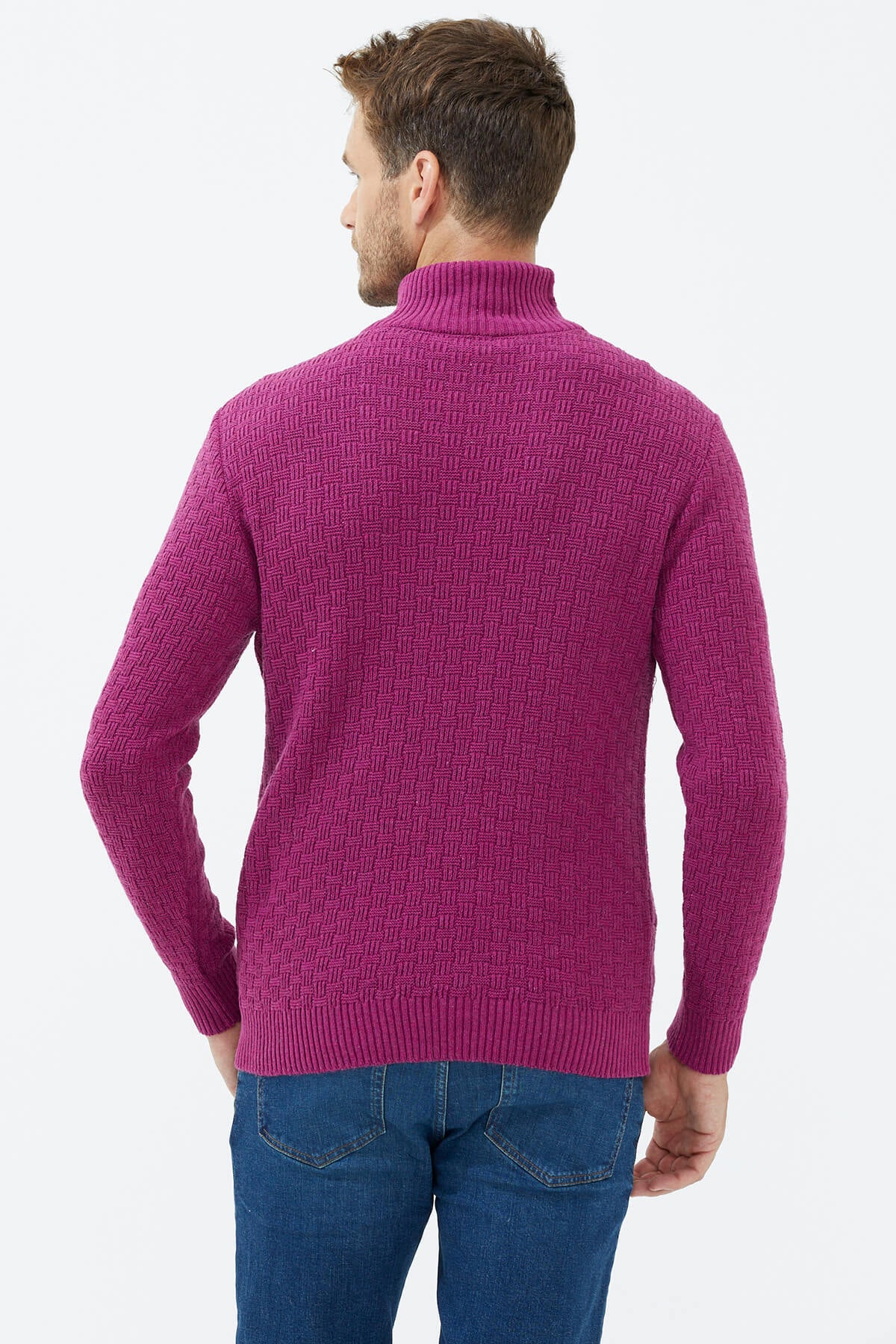 Tam Balıkçı Yaka Triko Kazak - Gül (5) Sementa