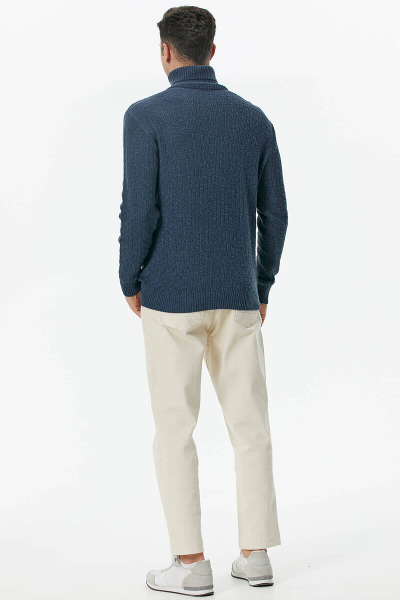 Tam Balıkçı Yaka Triko Kazak - Indigo (4) Sementa