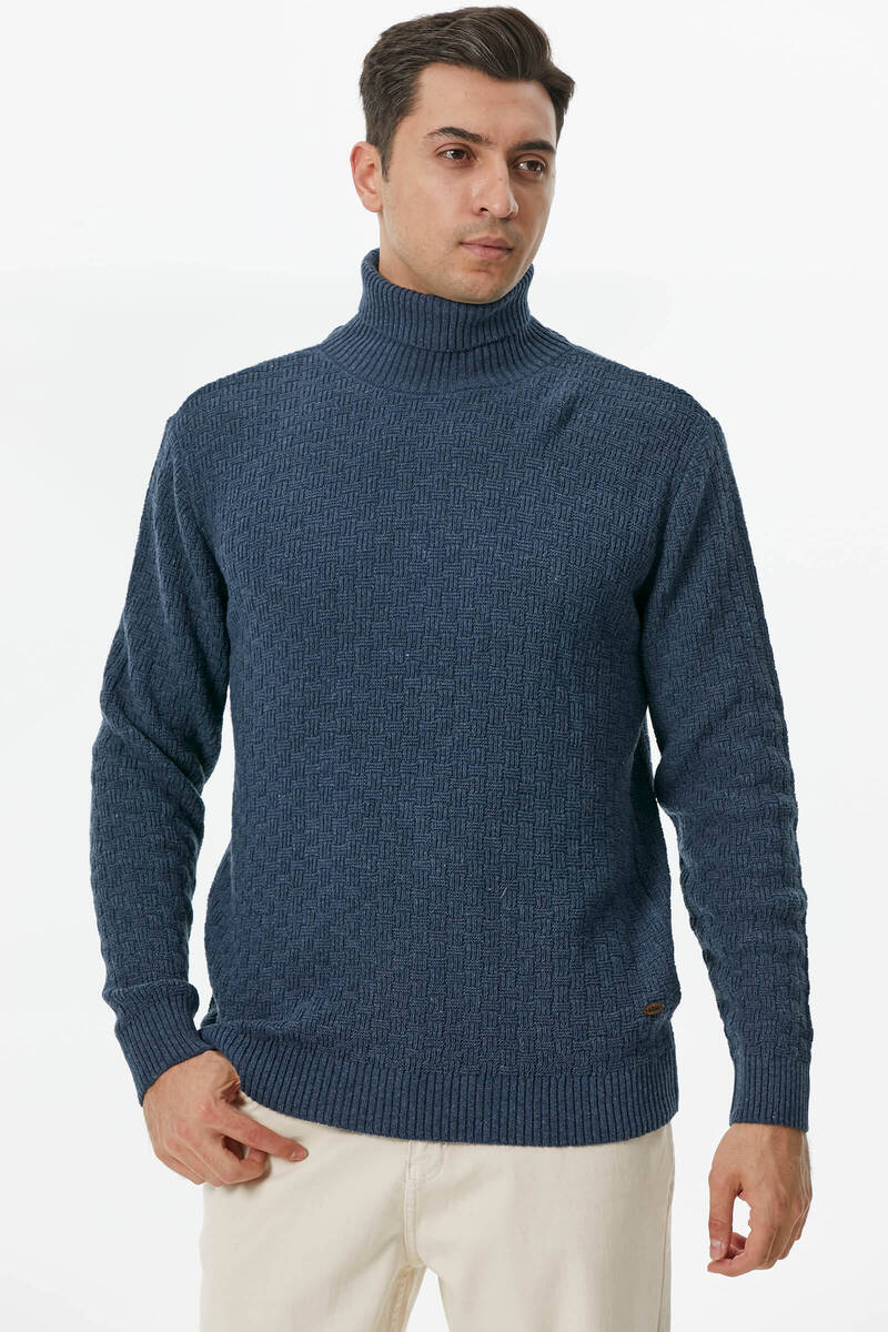 Tam Balıkçı Yaka Triko Kazak - Indigo (5) Sementa