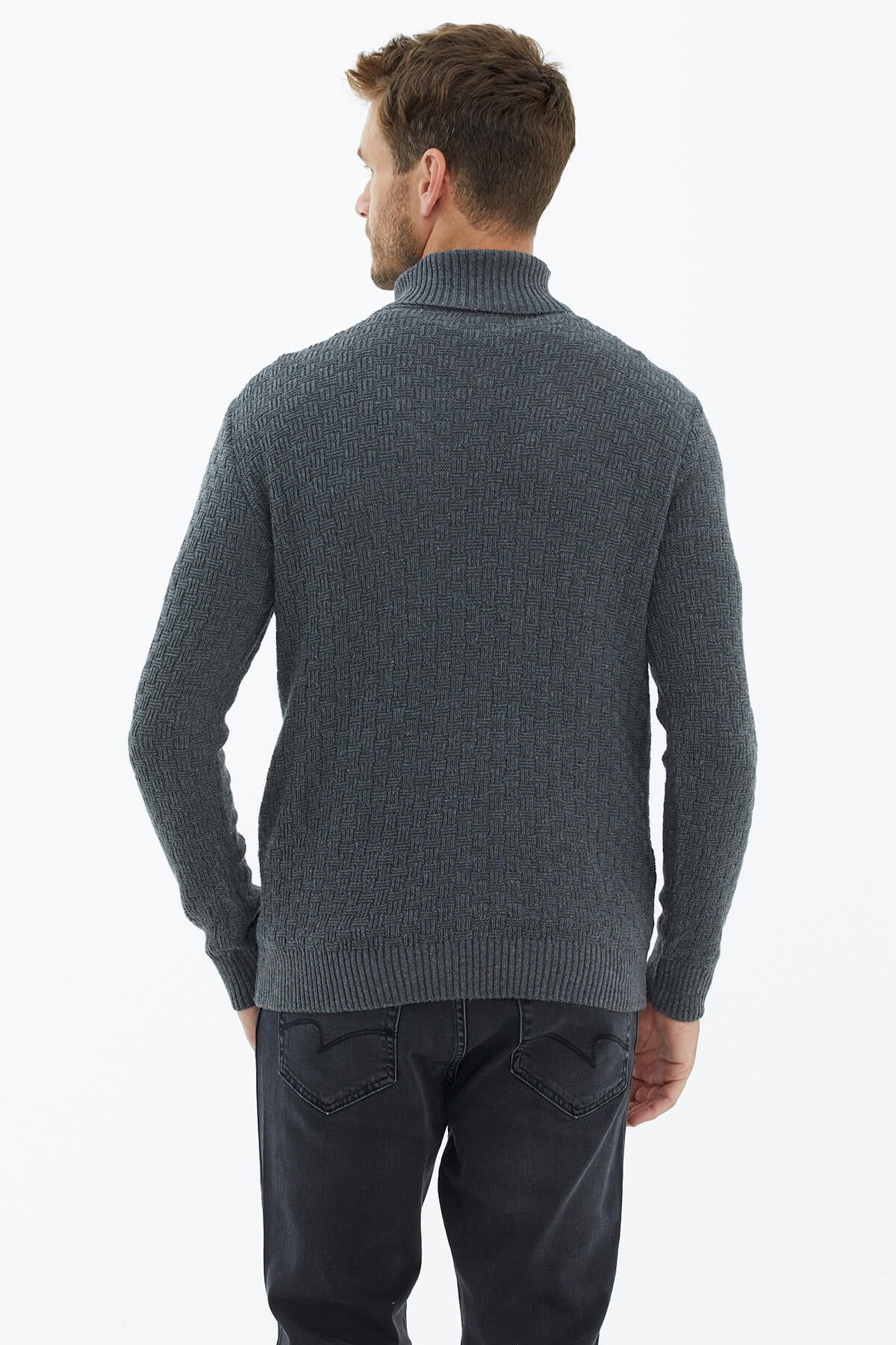 Tam Balıkçı Yaka Triko Kazak - Koyu Gri (4) Sementa