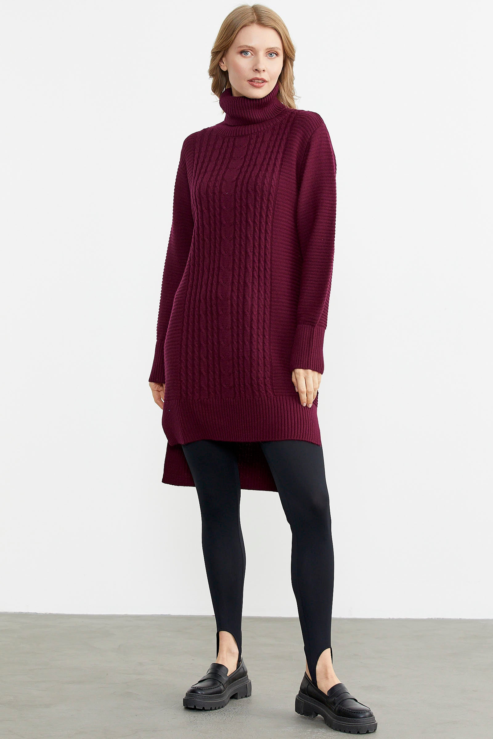 Tam Balıkçı Yaka Triko Tunik - Bordo (2) Sementa