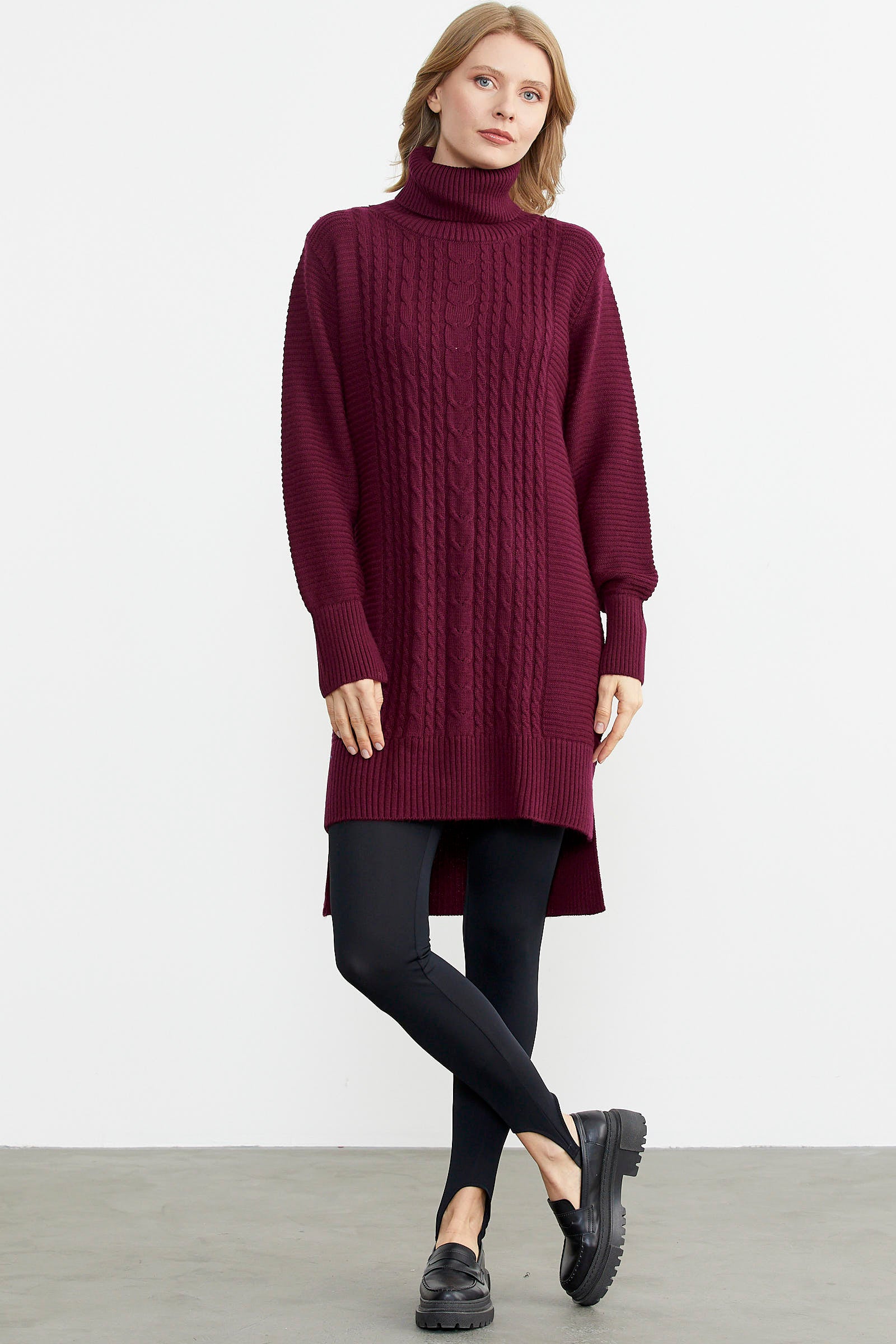 Tam Balıkçı Yaka Triko Tunik - Bordo (3) Sementa